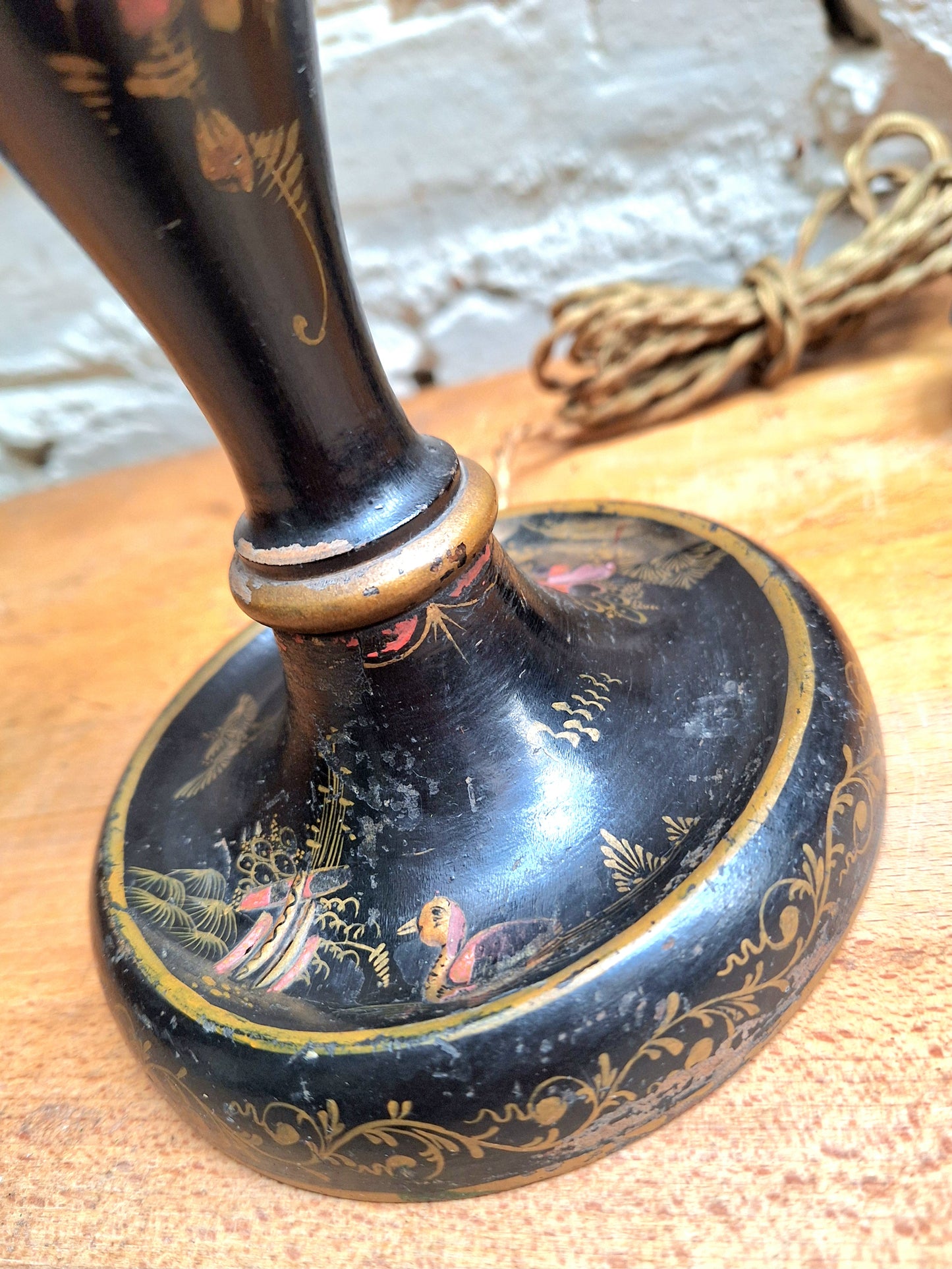 Antique Ebonised Chinoiserie Table Lamp