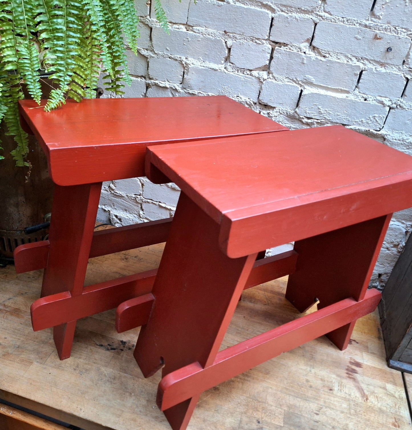 Painted Wooden Bench Stool