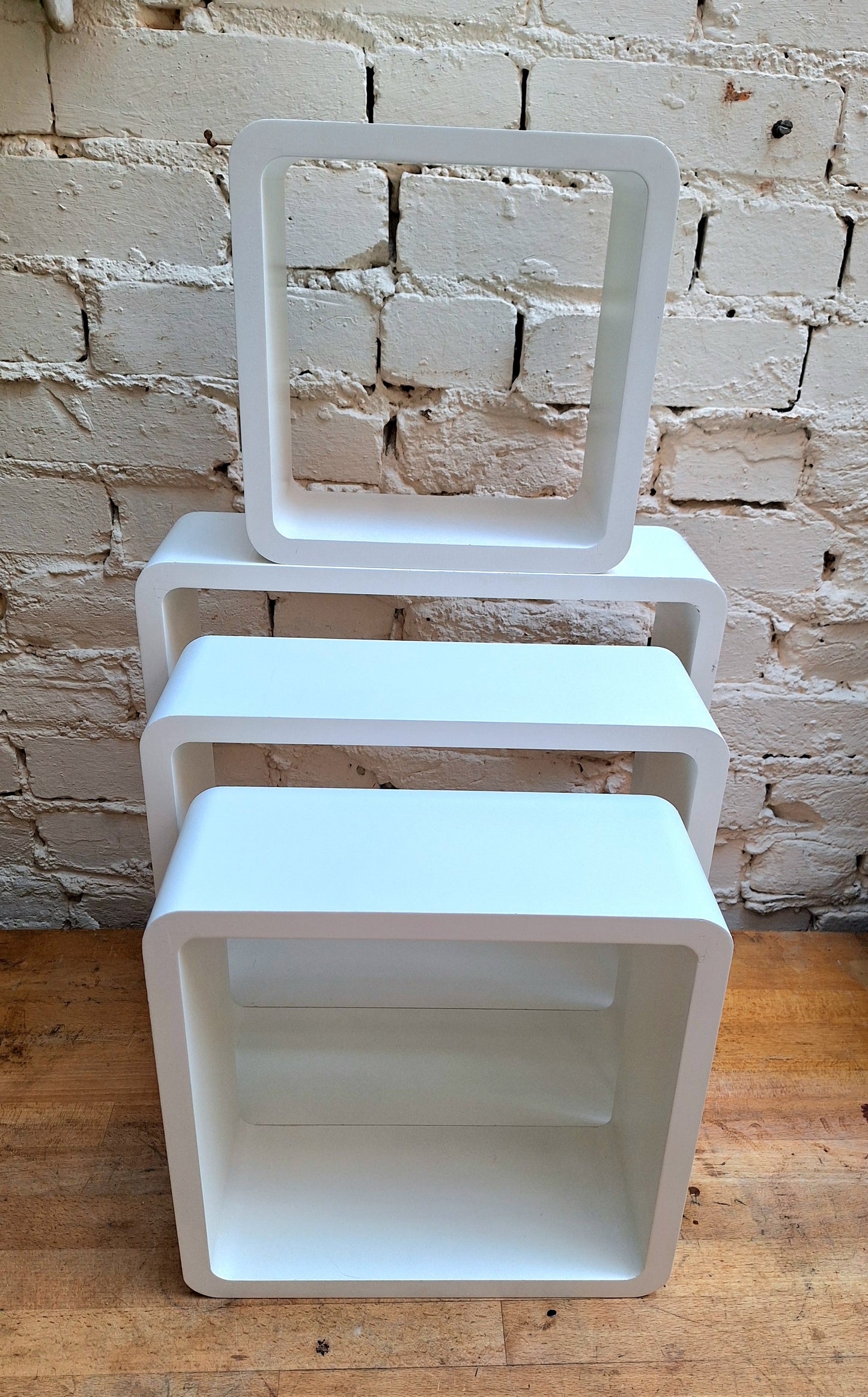 Vintage Set of White Graduating Square Shelves