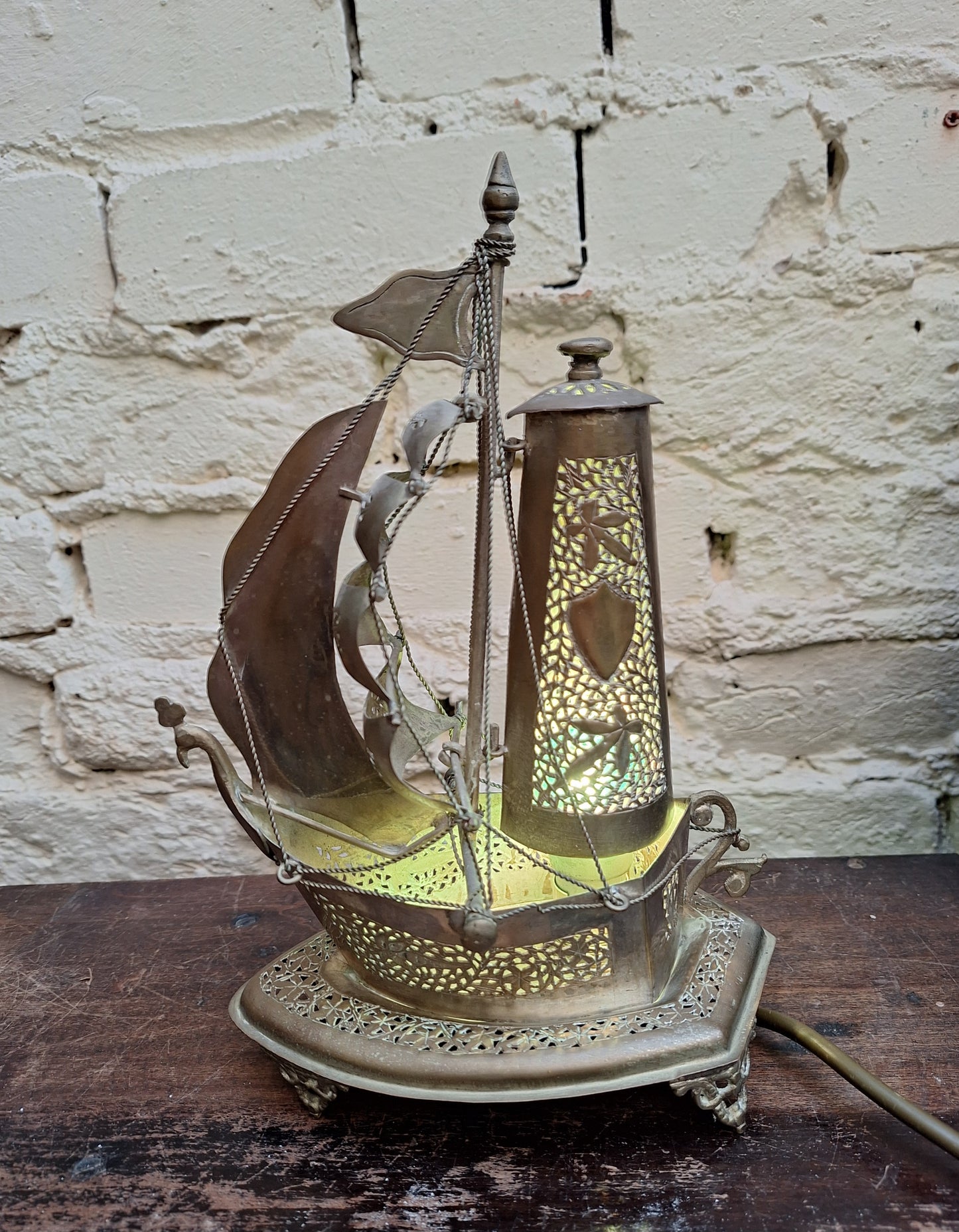 Indian Silver Plated Brass Galleon lamp