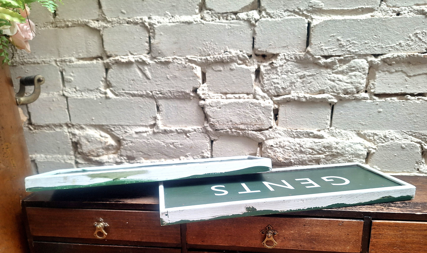 Vintage Pair of Wooden Toilet Signs