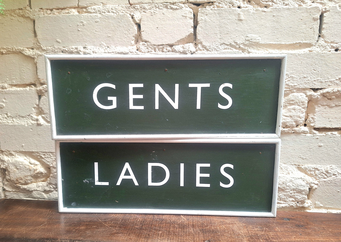 Vintage Pair of Wooden Toilet Signs