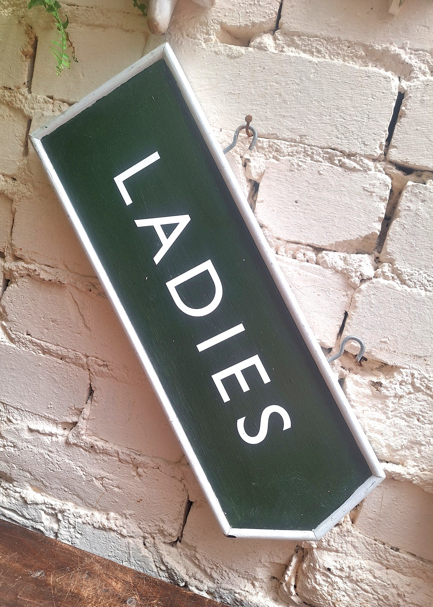 Vintage Pair Wooden Arrow Toilet Signs.
