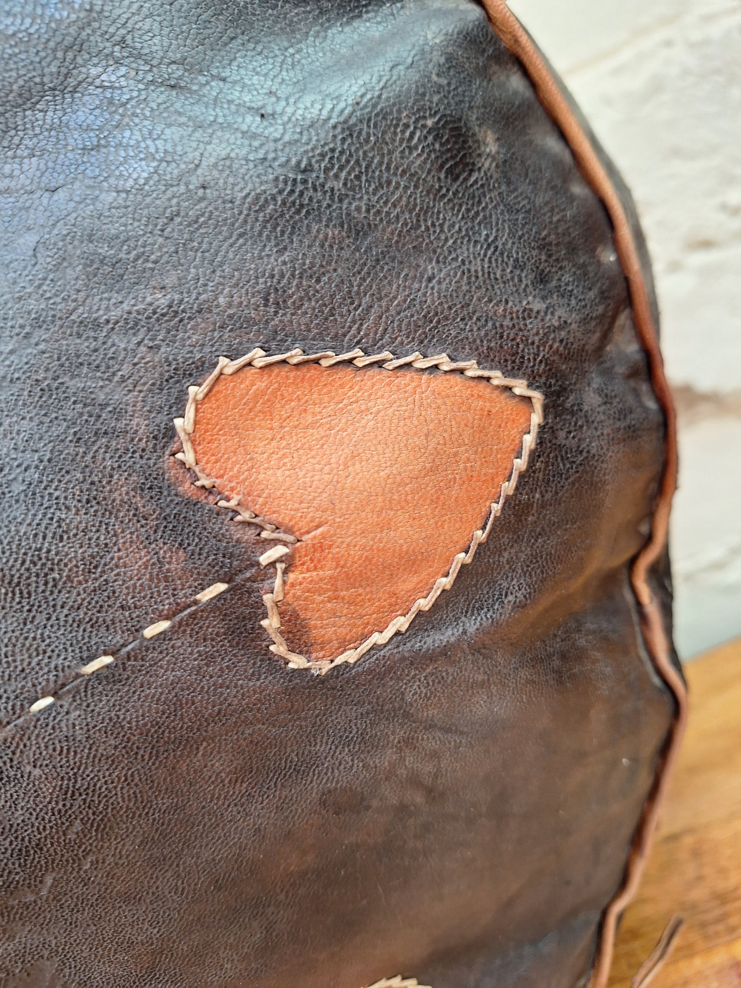 Vintage Boho Leather Pouffe