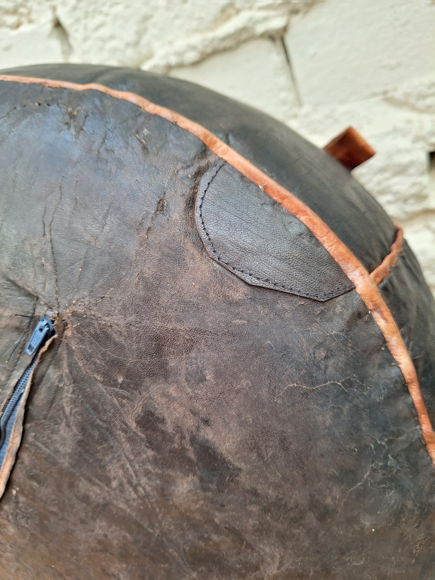 Vintage Boho Leather Pouffe