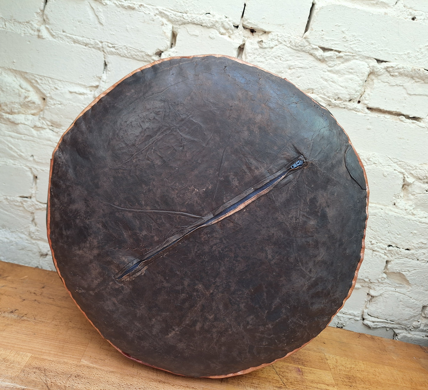 Vintage Boho Leather Pouffe