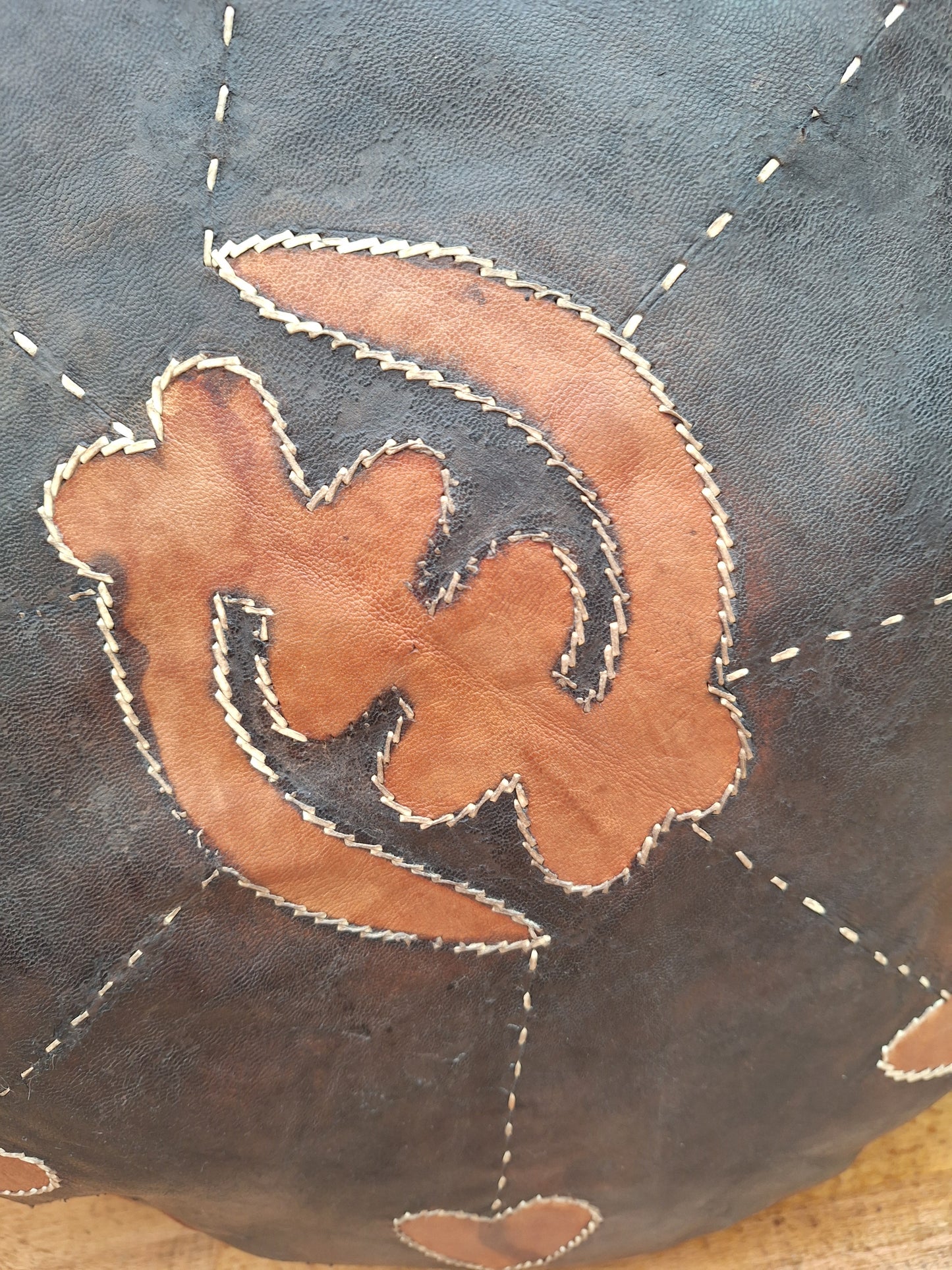 Vintage Boho Leather Pouffe