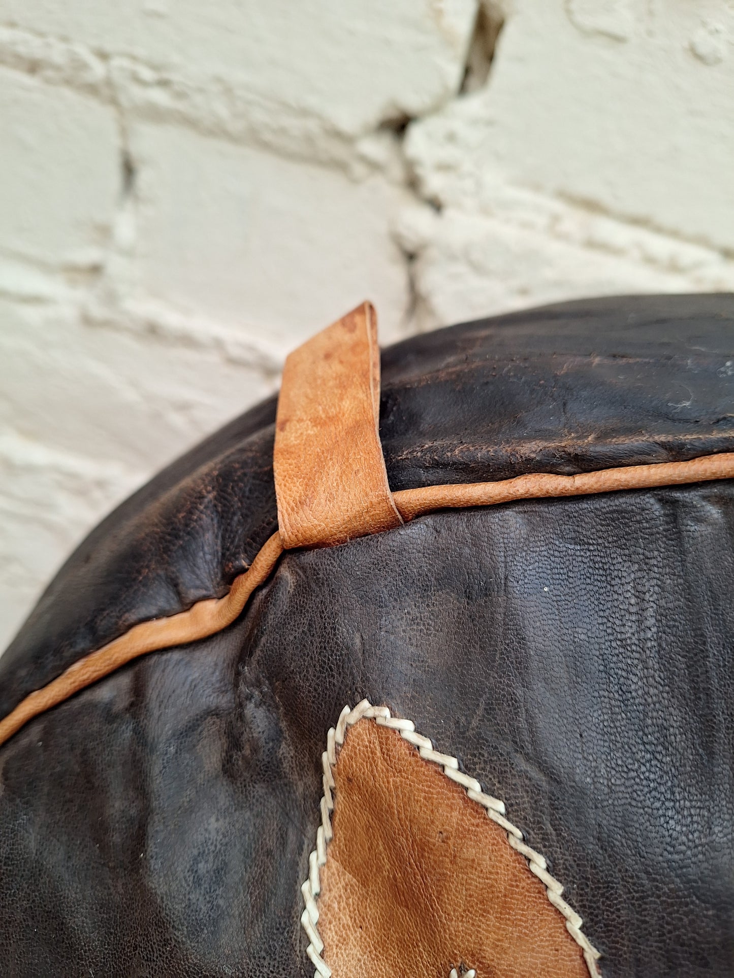 Vintage Boho Leather Pouffe