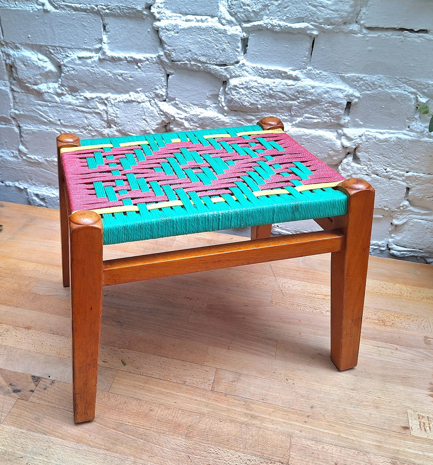 Funky Multicoloured Mid Century woven footstool.
