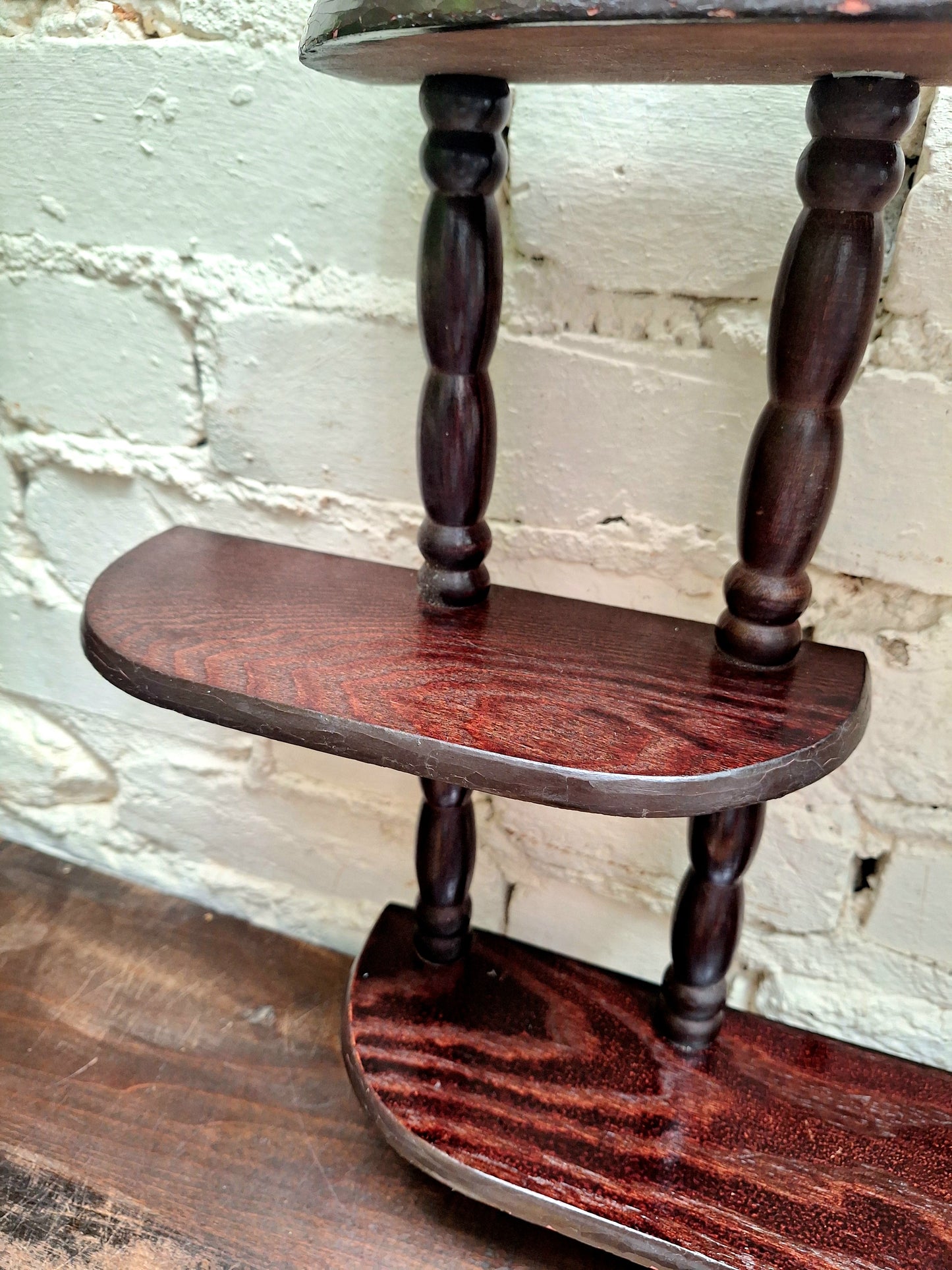 Vintage Dark Wood Wall Display Shelf.