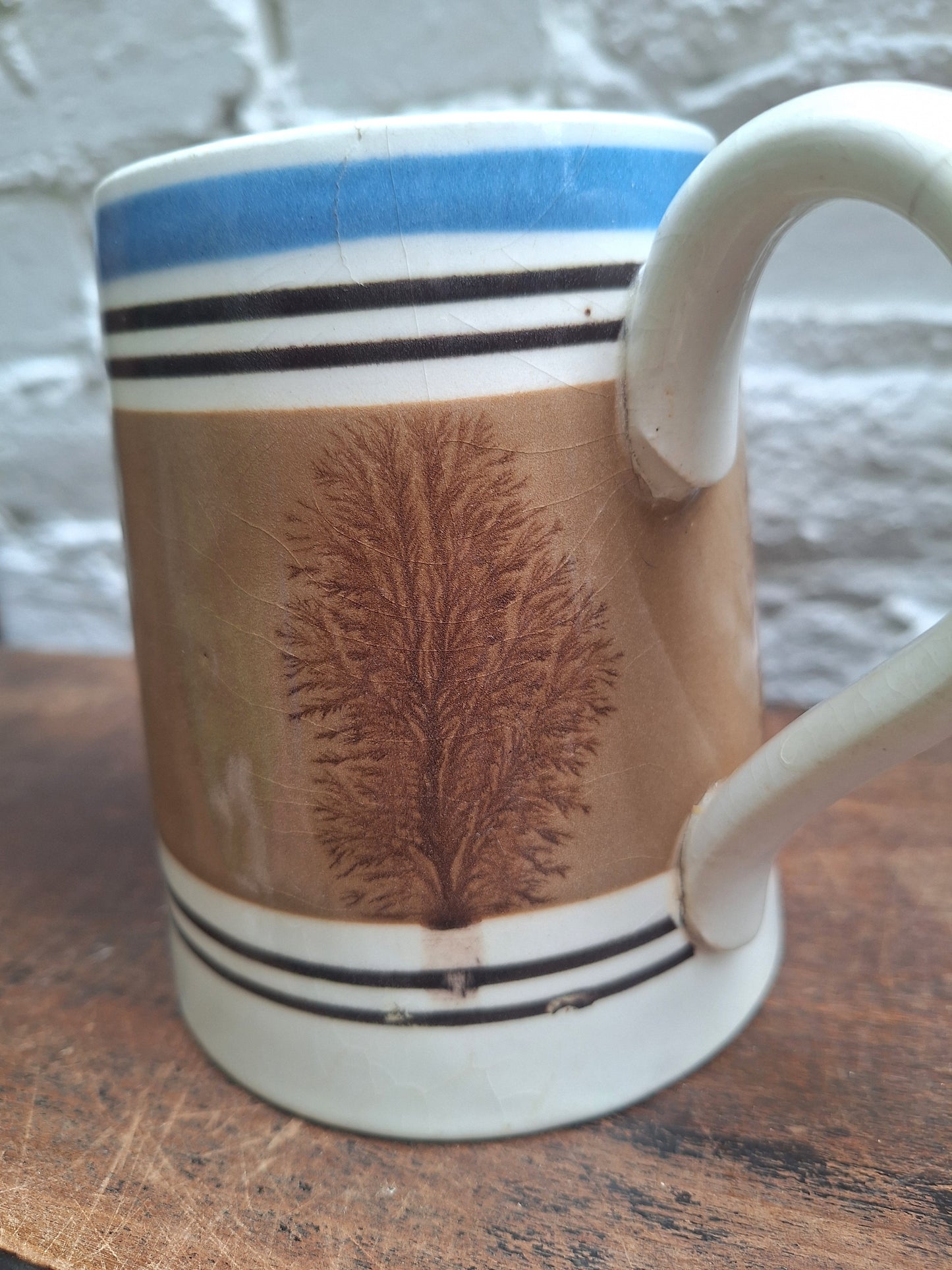 Antique 19th Century Mochaware Jug Tree Pattern