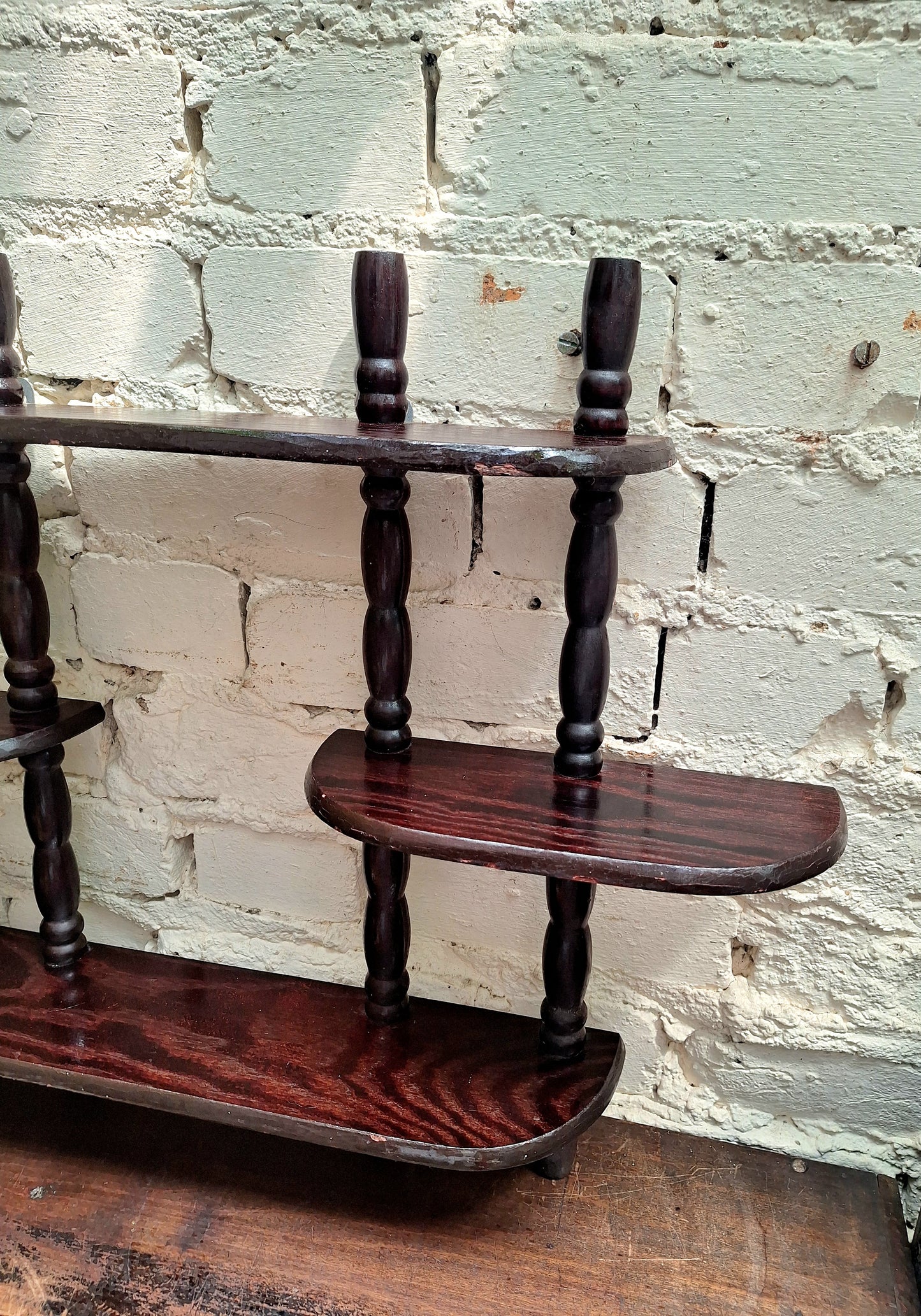 Vintage Dark Wood Wall Display Shelf.