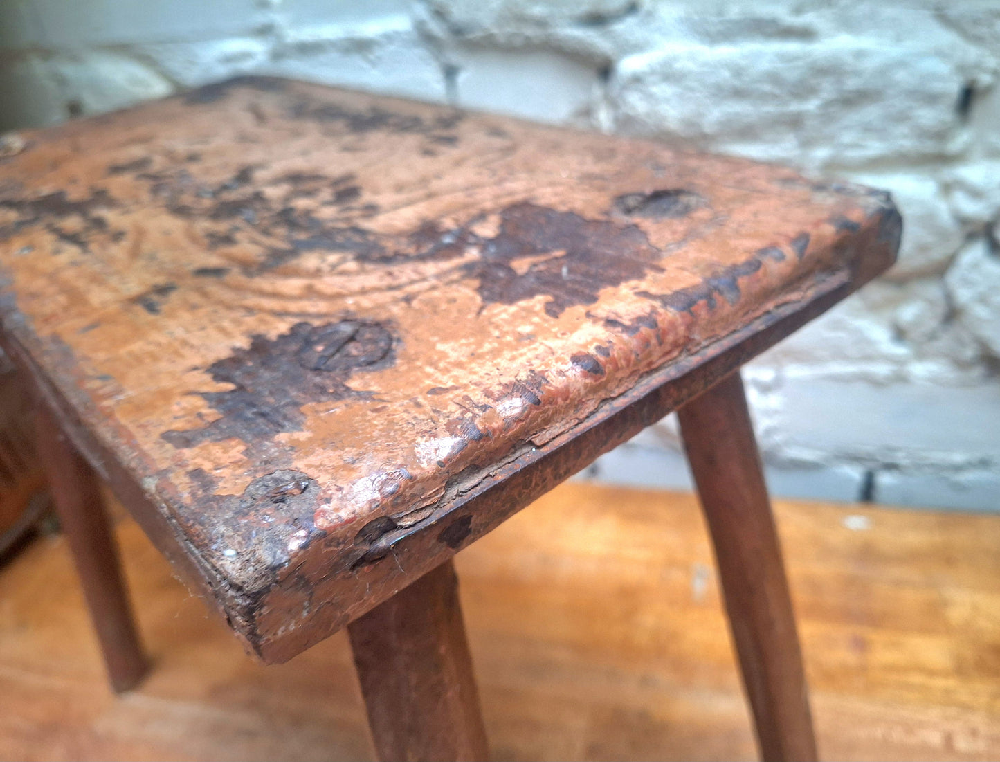 Antique Stick Leg Stool With Carved 'Witch Marks'