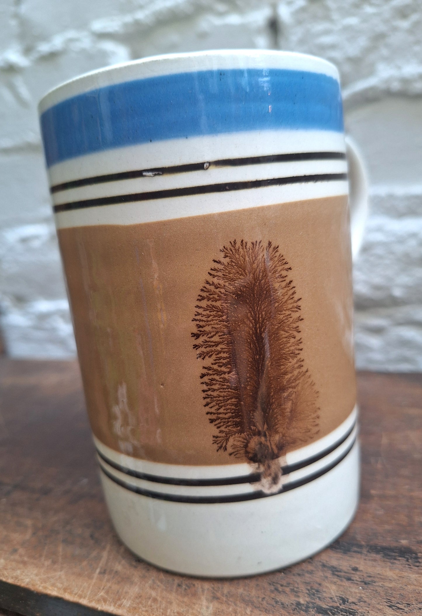 Antique 19th Century Mochaware Tankard/Mug Tree Design
