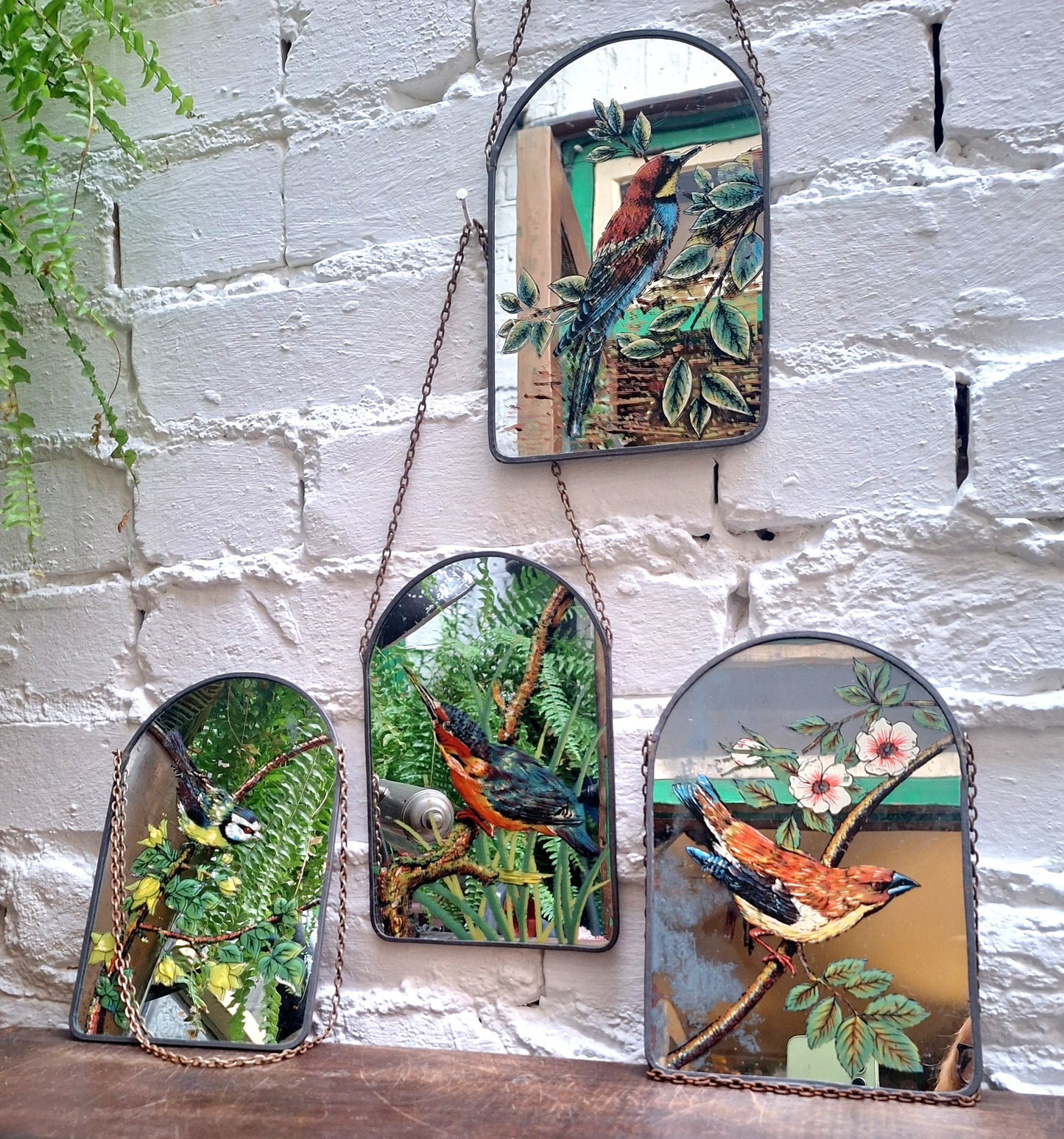 Vintage Set of Four Hanging Birds Mirrors