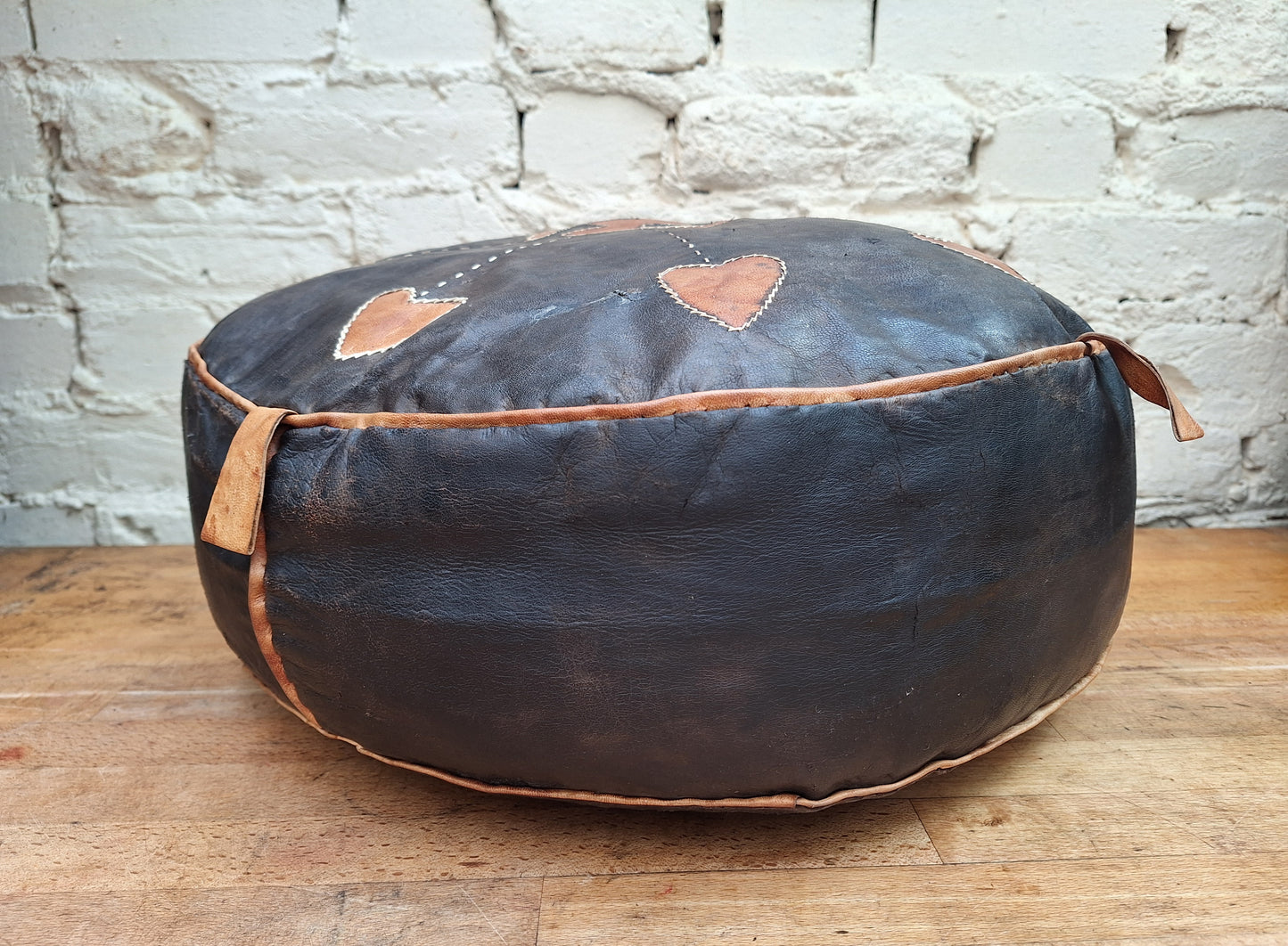 Vintage Boho Leather Pouffe