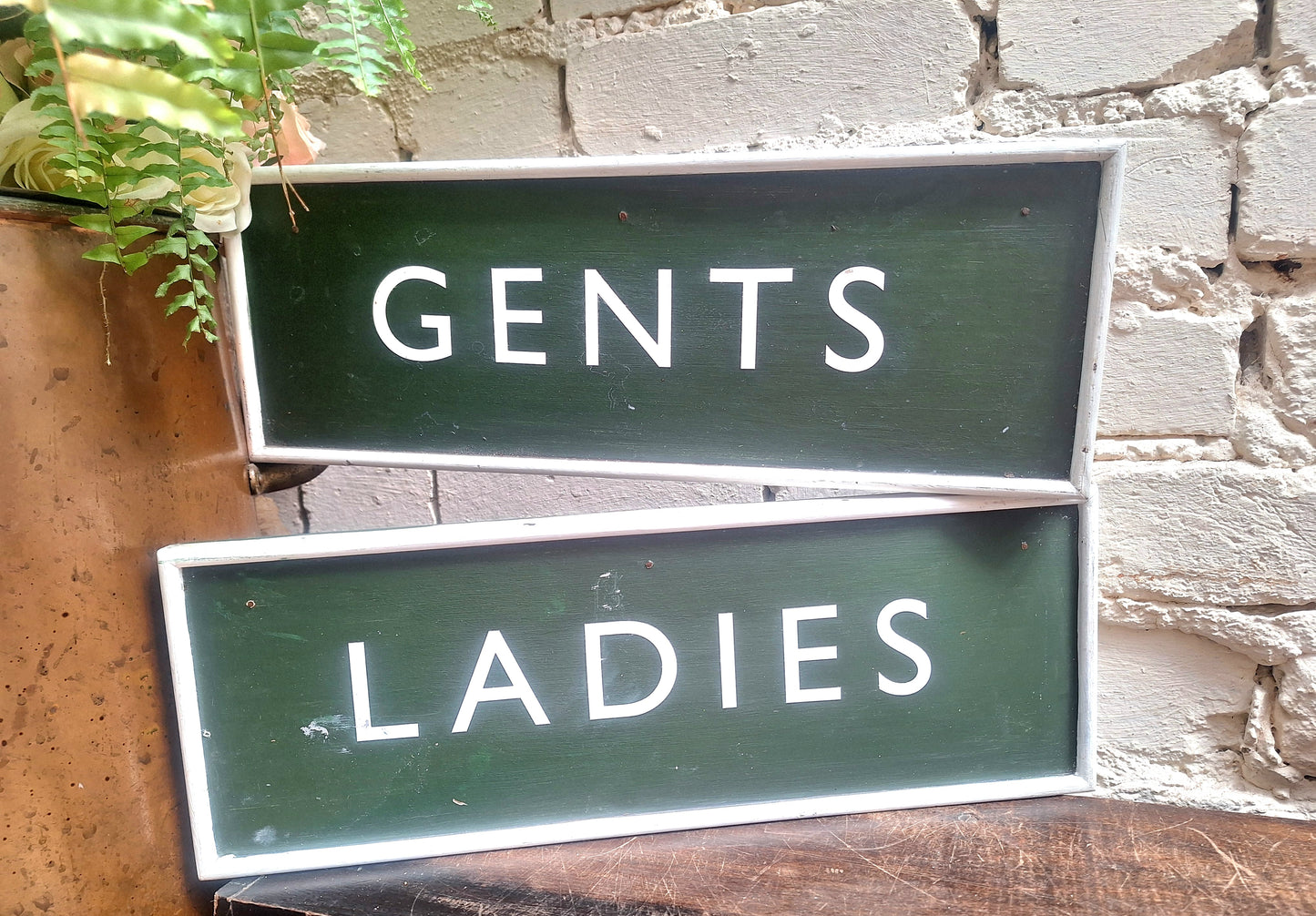 Vintage Pair of Wooden Toilet Signs