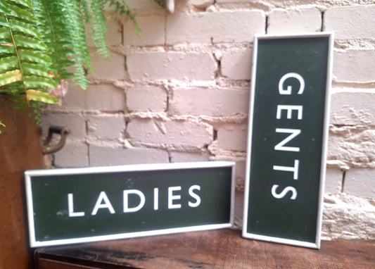 Vintage Pair of Wooden Toilet Signs