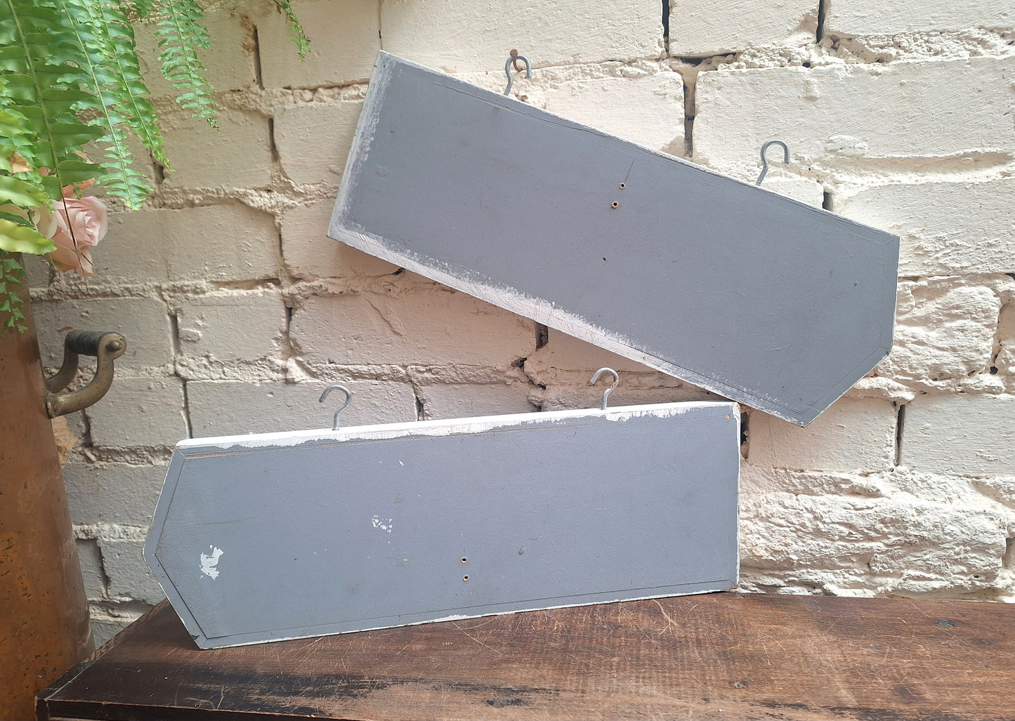 Vintage Pair Wooden Arrow Toilet Signs.