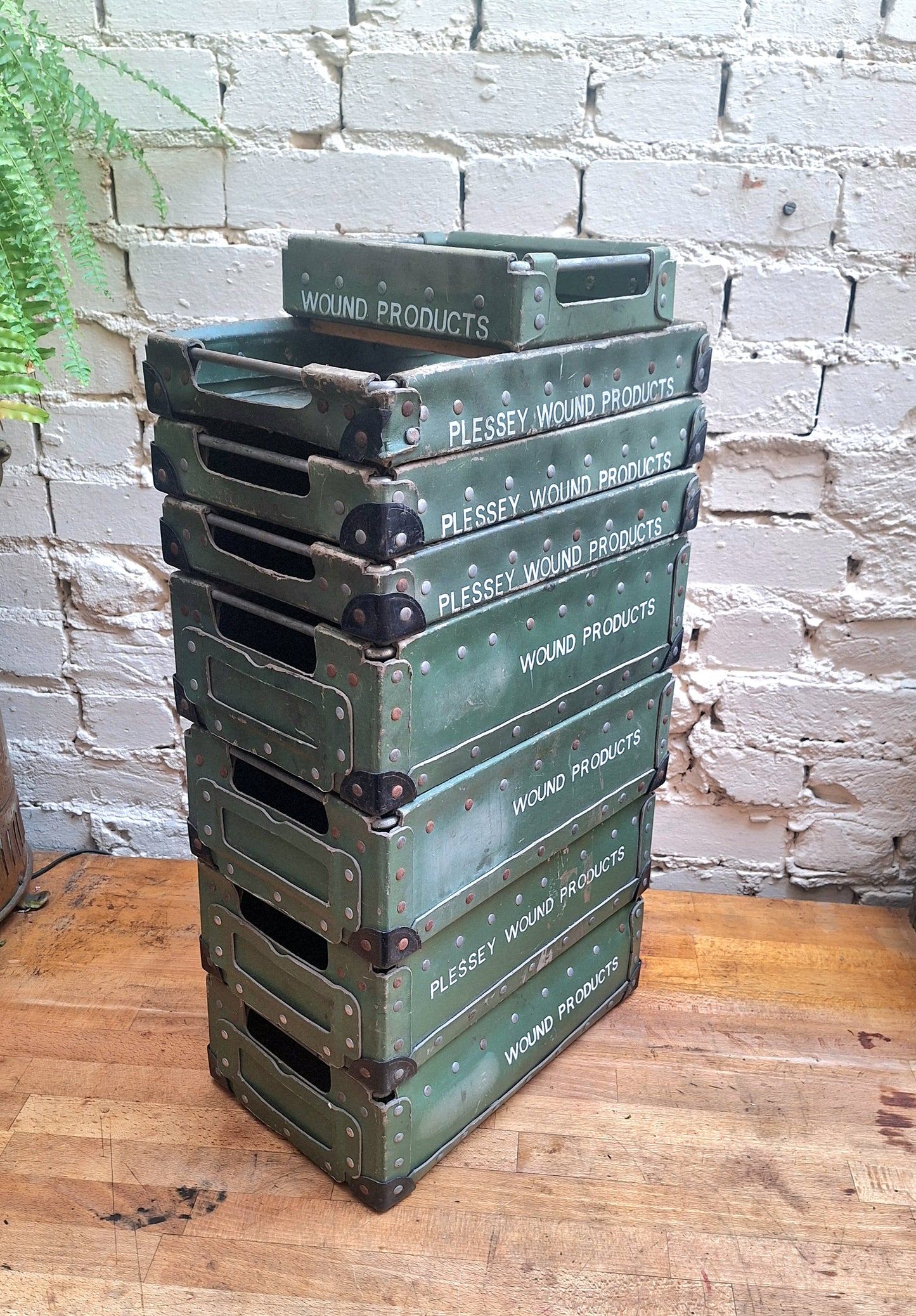 Vintage Plessey pressed card storage boxes