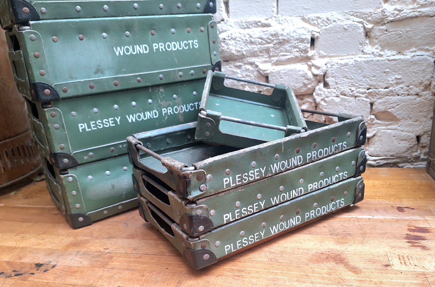 Vintage Plessey pressed card storage boxes