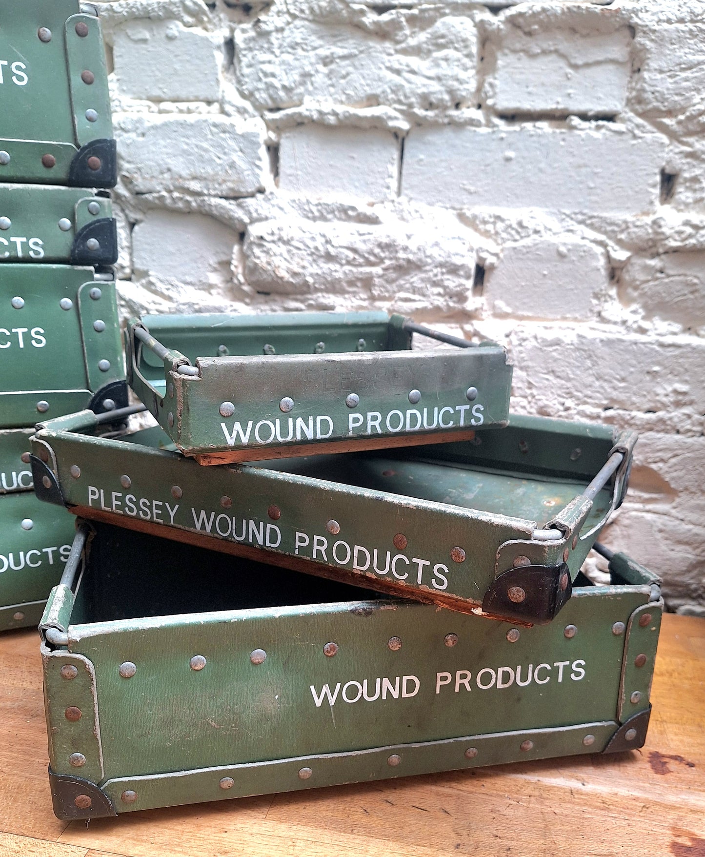 Vintage Plessey pressed card storage boxes