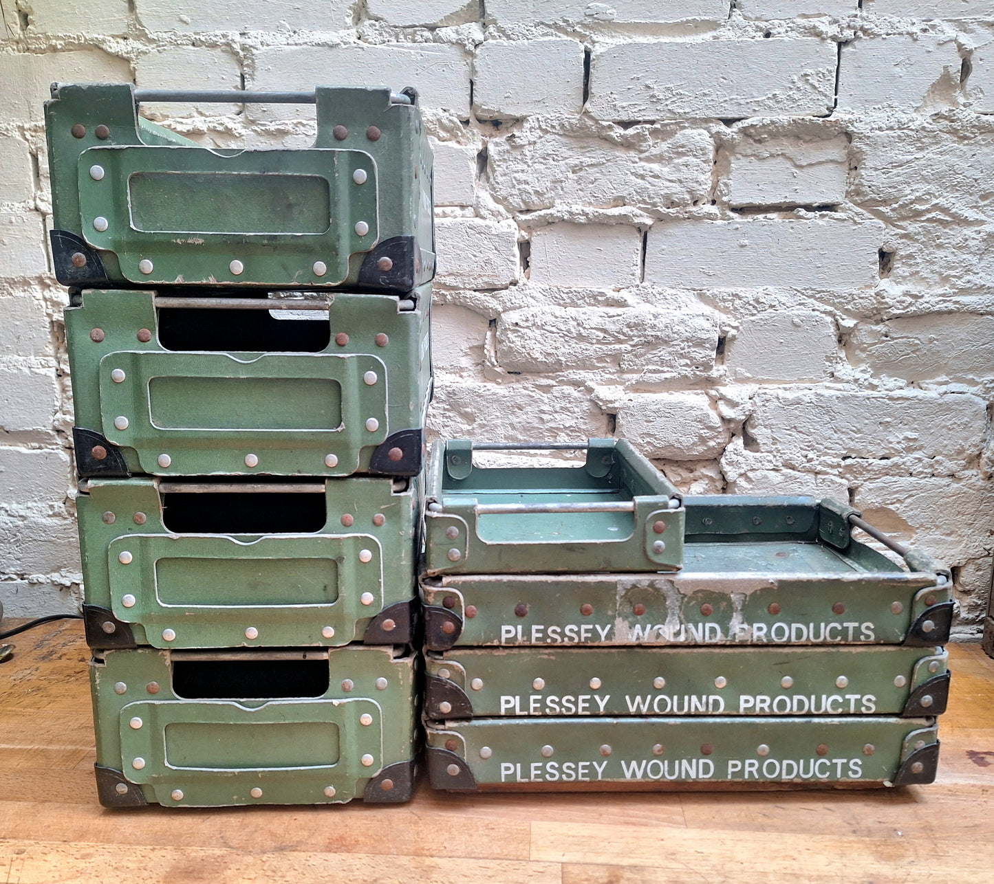 Vintage Plessey pressed card storage boxes