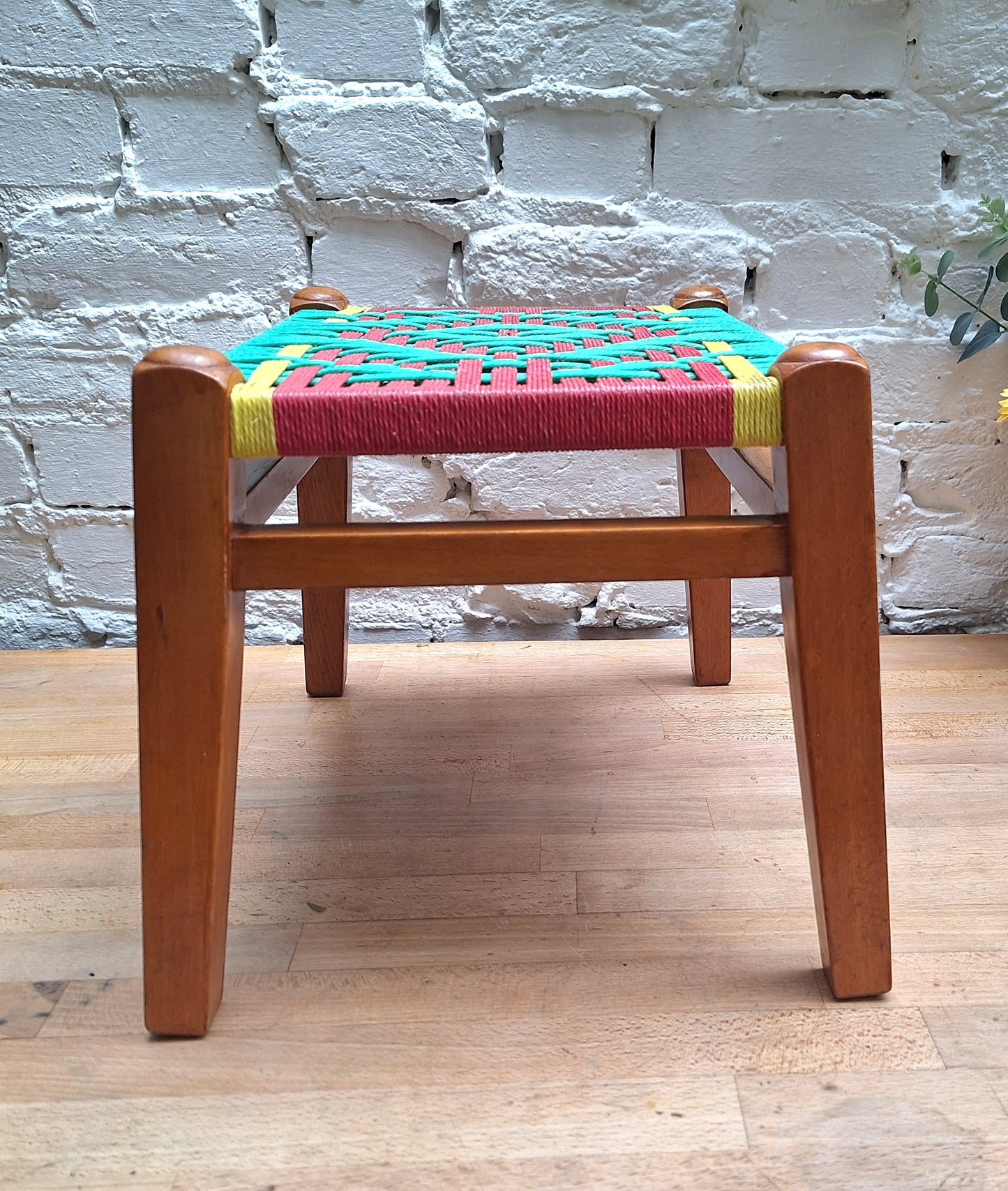 Funky Multicoloured Mid Century woven footstool.