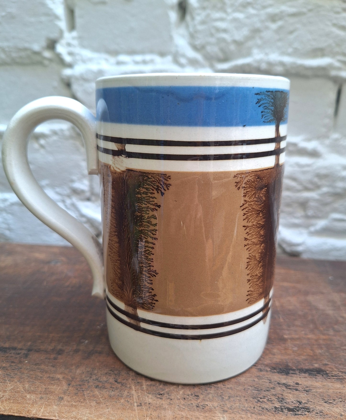 Antique 19th Century  Mochaware Tankard/Mug Tree Design