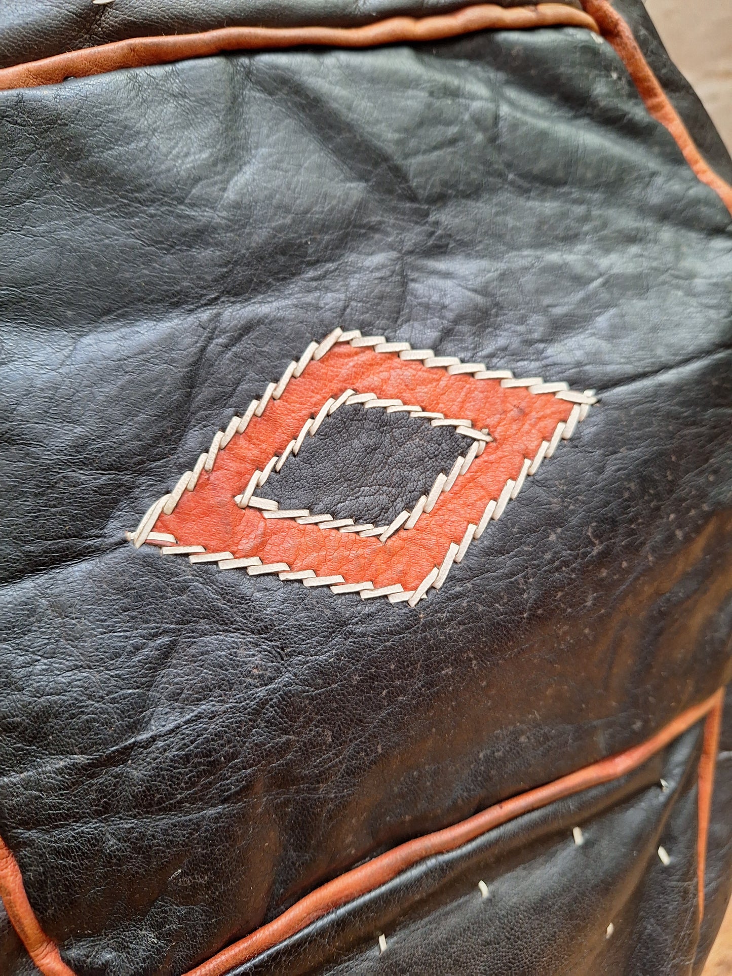 Vintage Boho Leather Pouffe