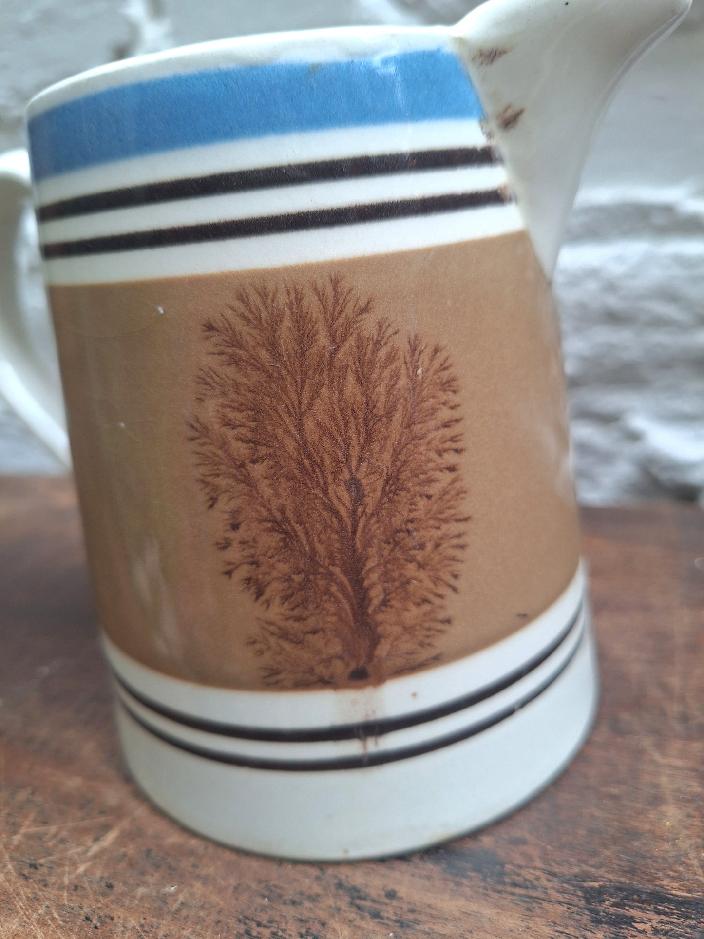 Antique 19th Century  Mochaware Jug Tree Pattern