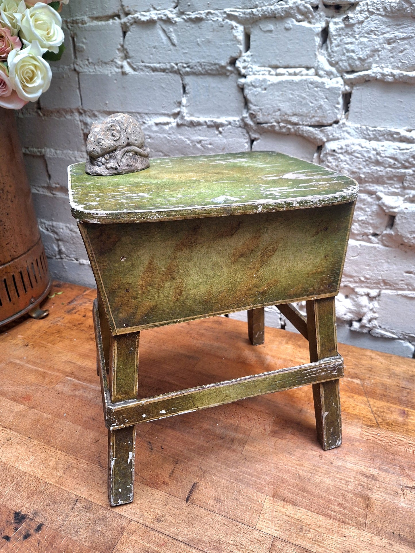 Pretty Vintage Chippy Green stool.