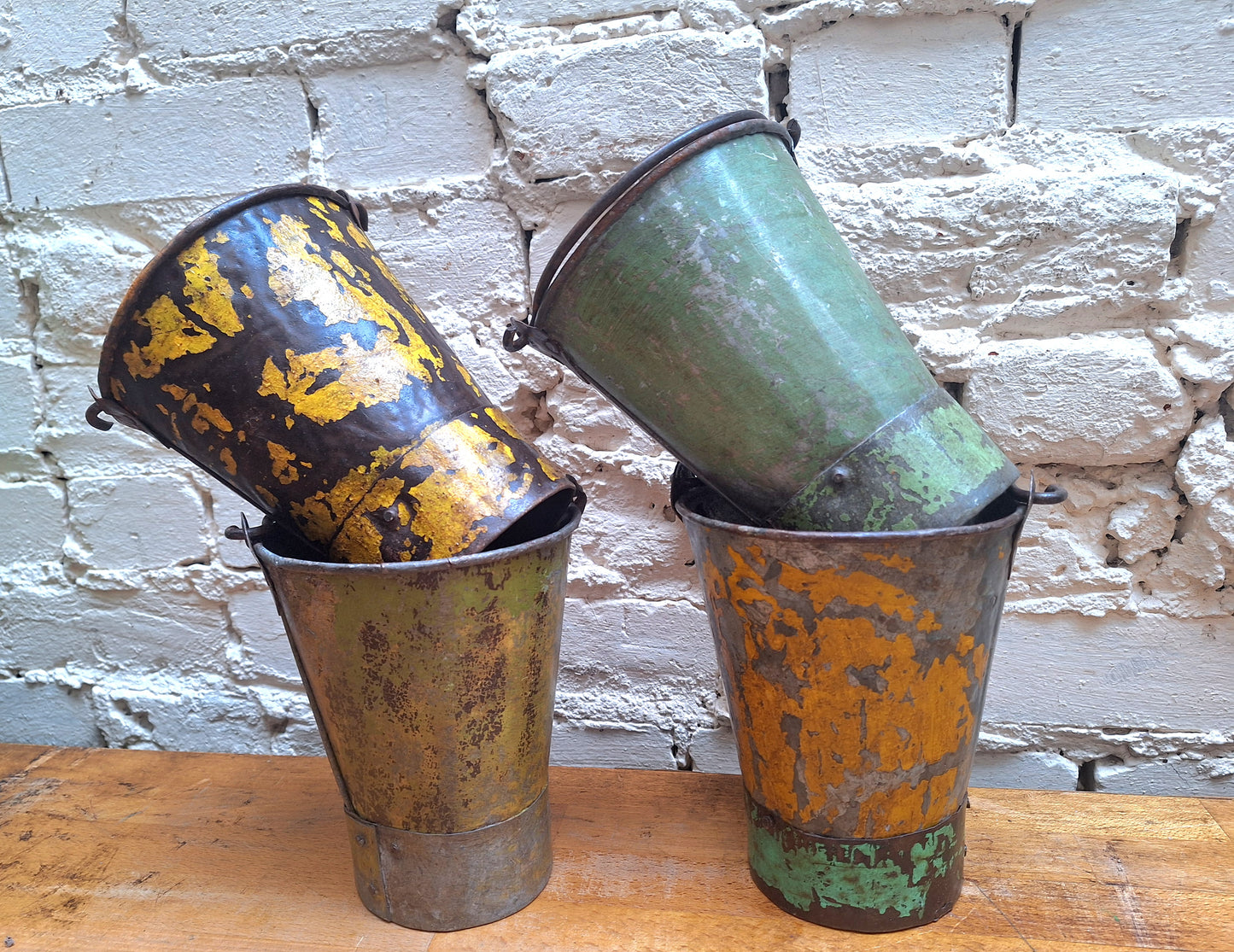 Vintage Indian Painted Metal Mini Bucket