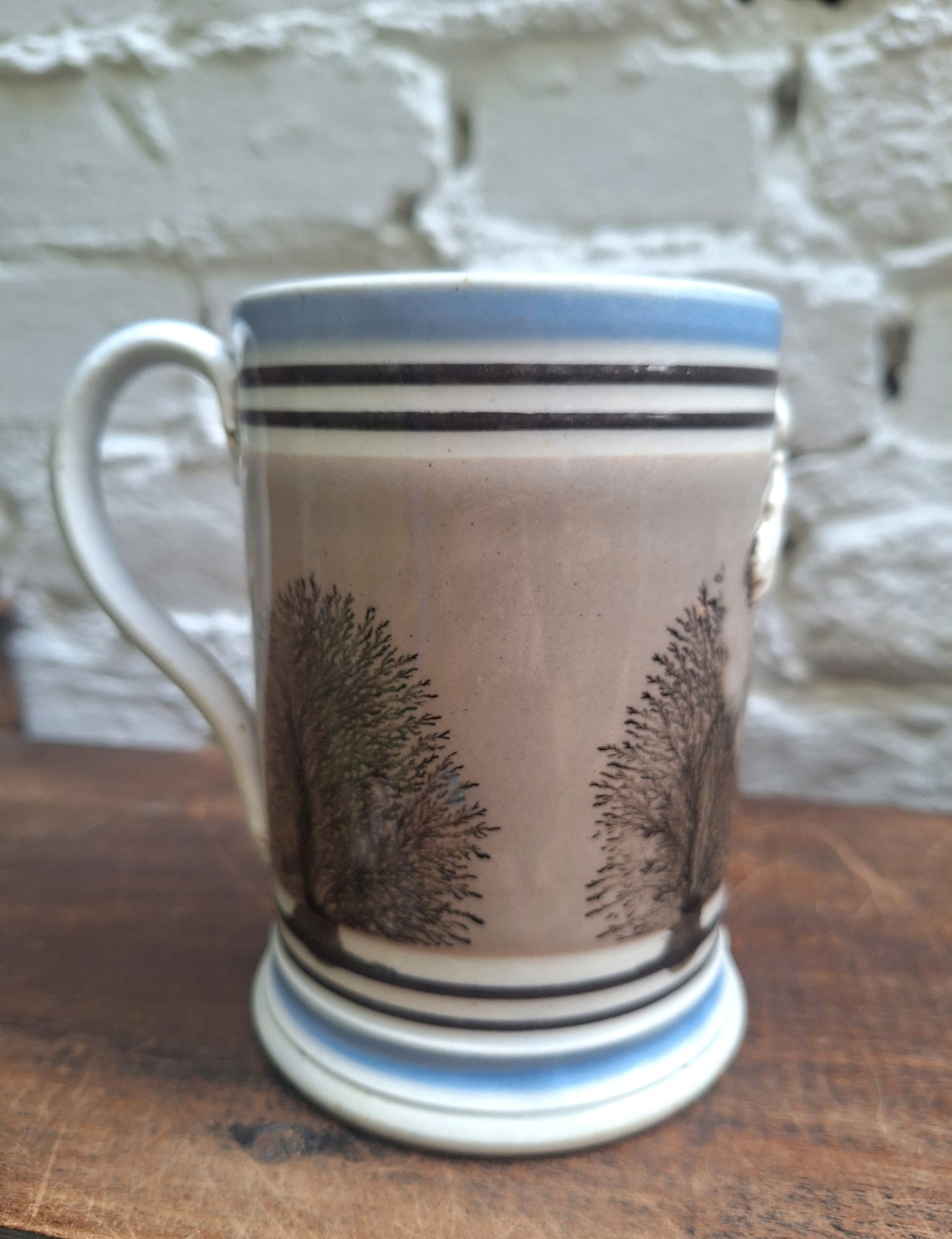 Antique 19th Century 1 Pint Mochaware Imperial  Tankard/Mug Tree Pattern.