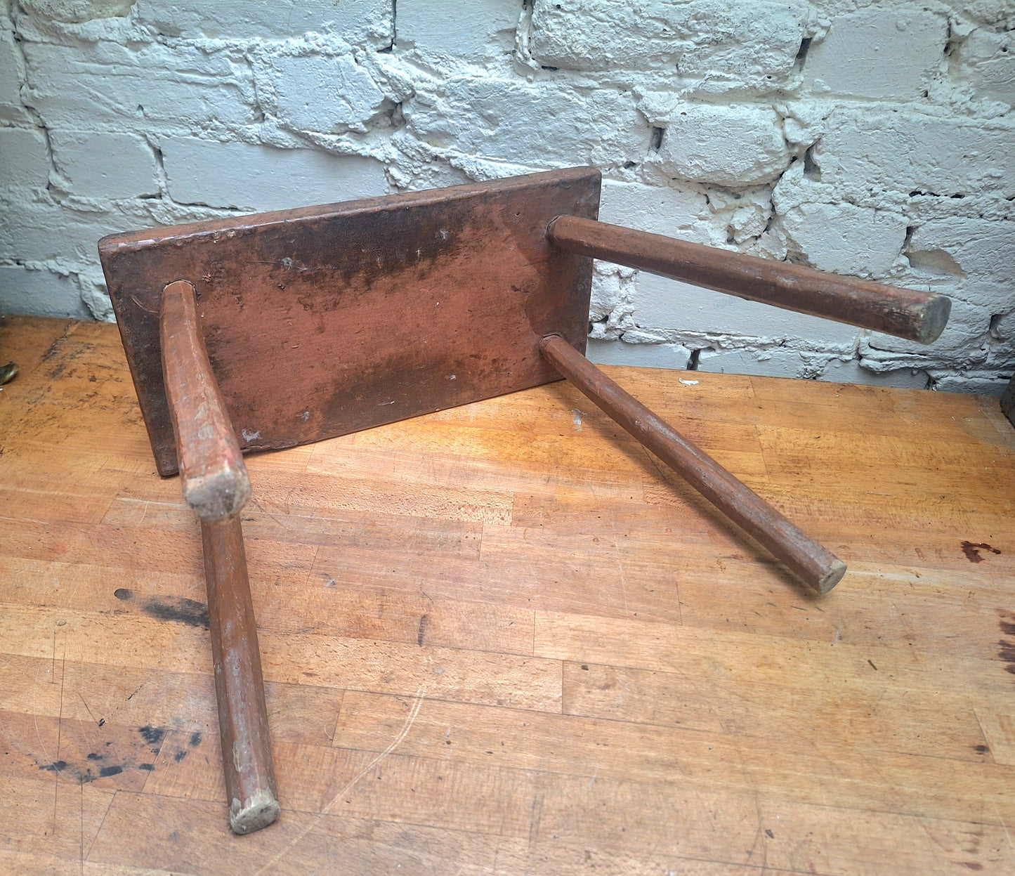 Antique Stick Leg Stool With Carved 'Witch Marks'