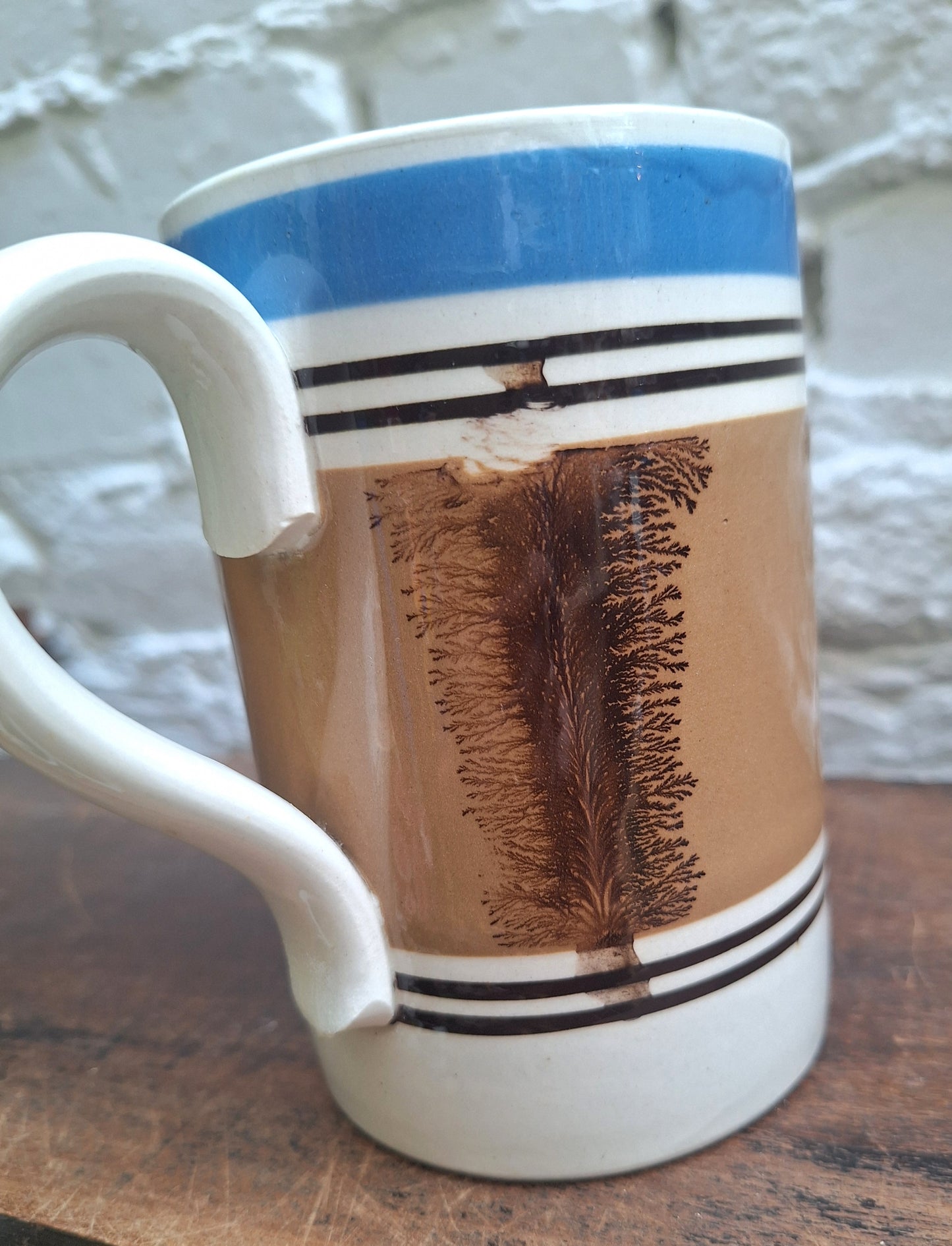 Antique 19th Century  Mochaware Tankard/Mug Tree Design