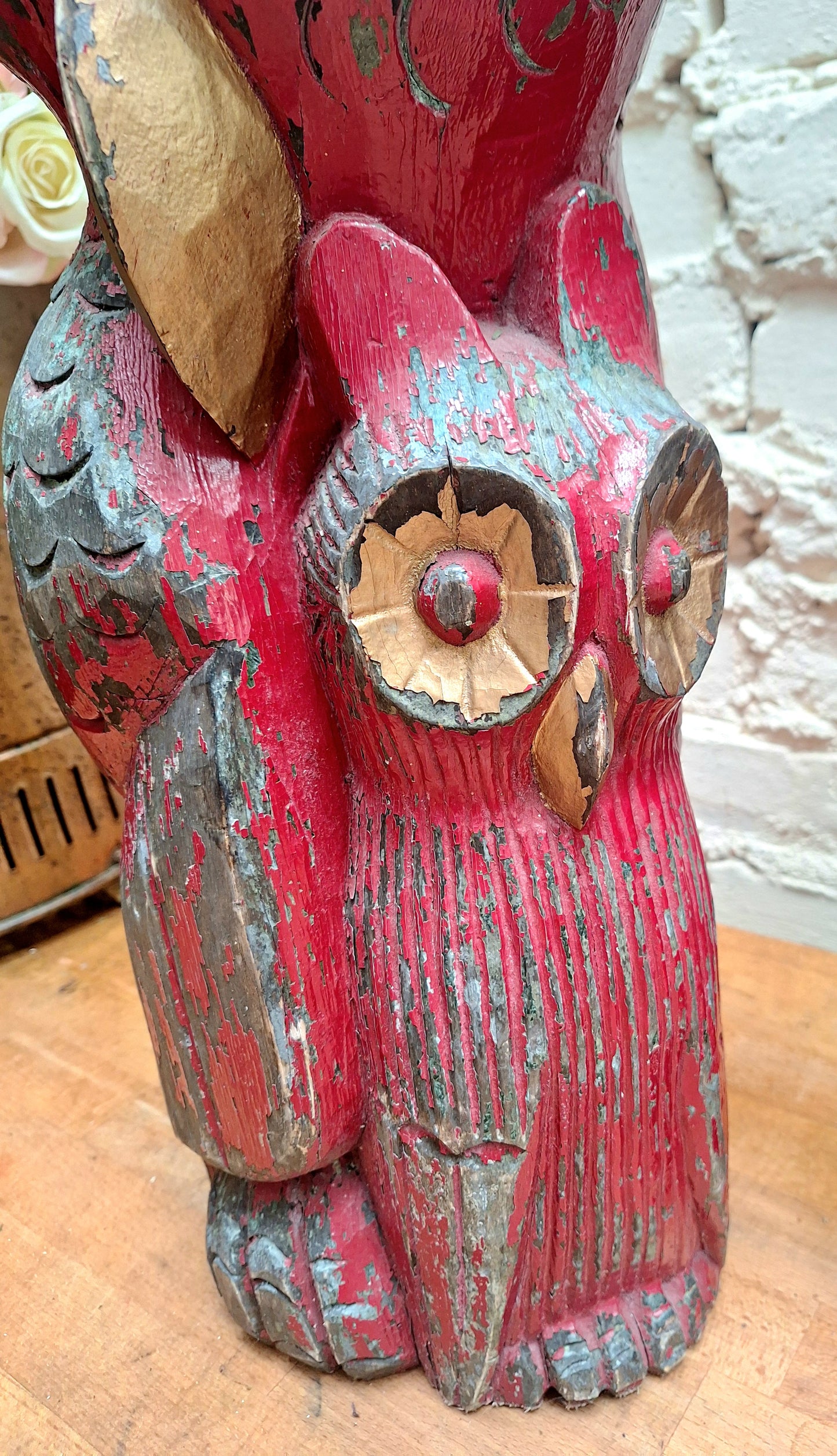 Large Carved Wooden Owl