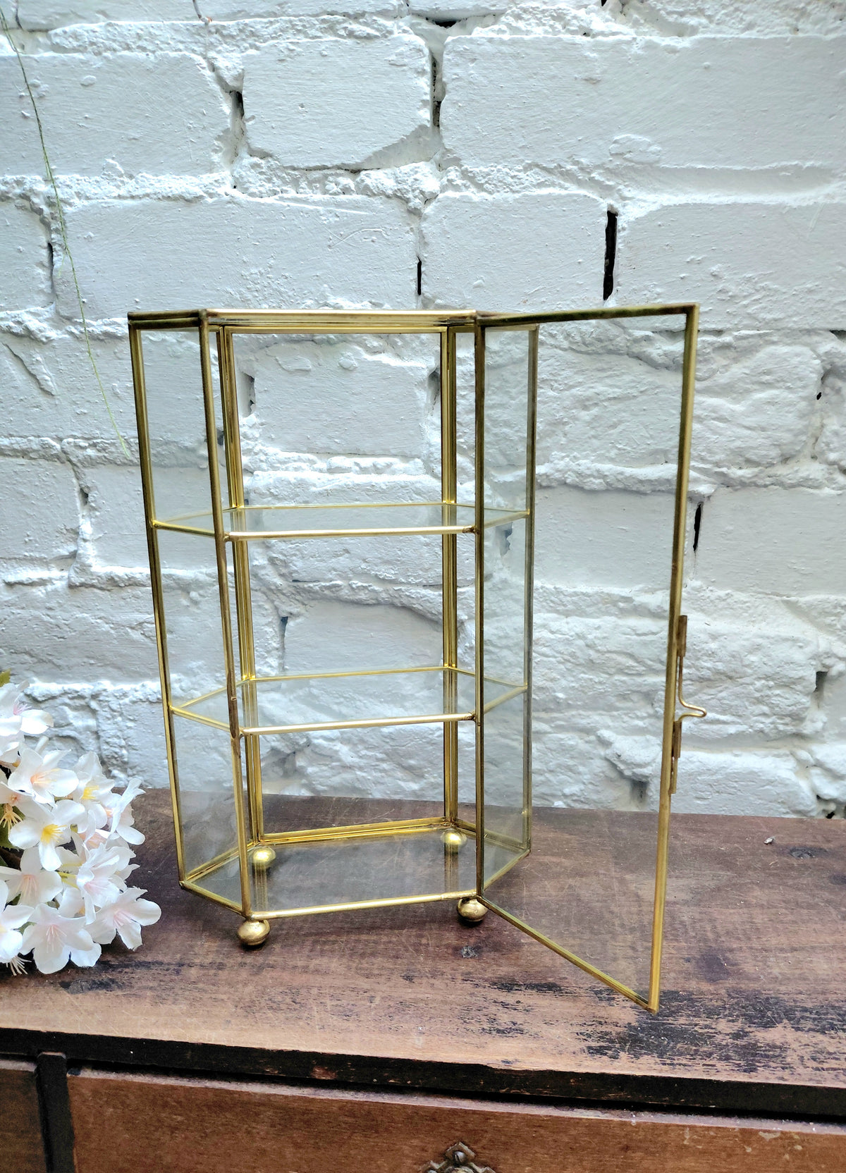 Vintage Brass and Glass Trinket Display Case