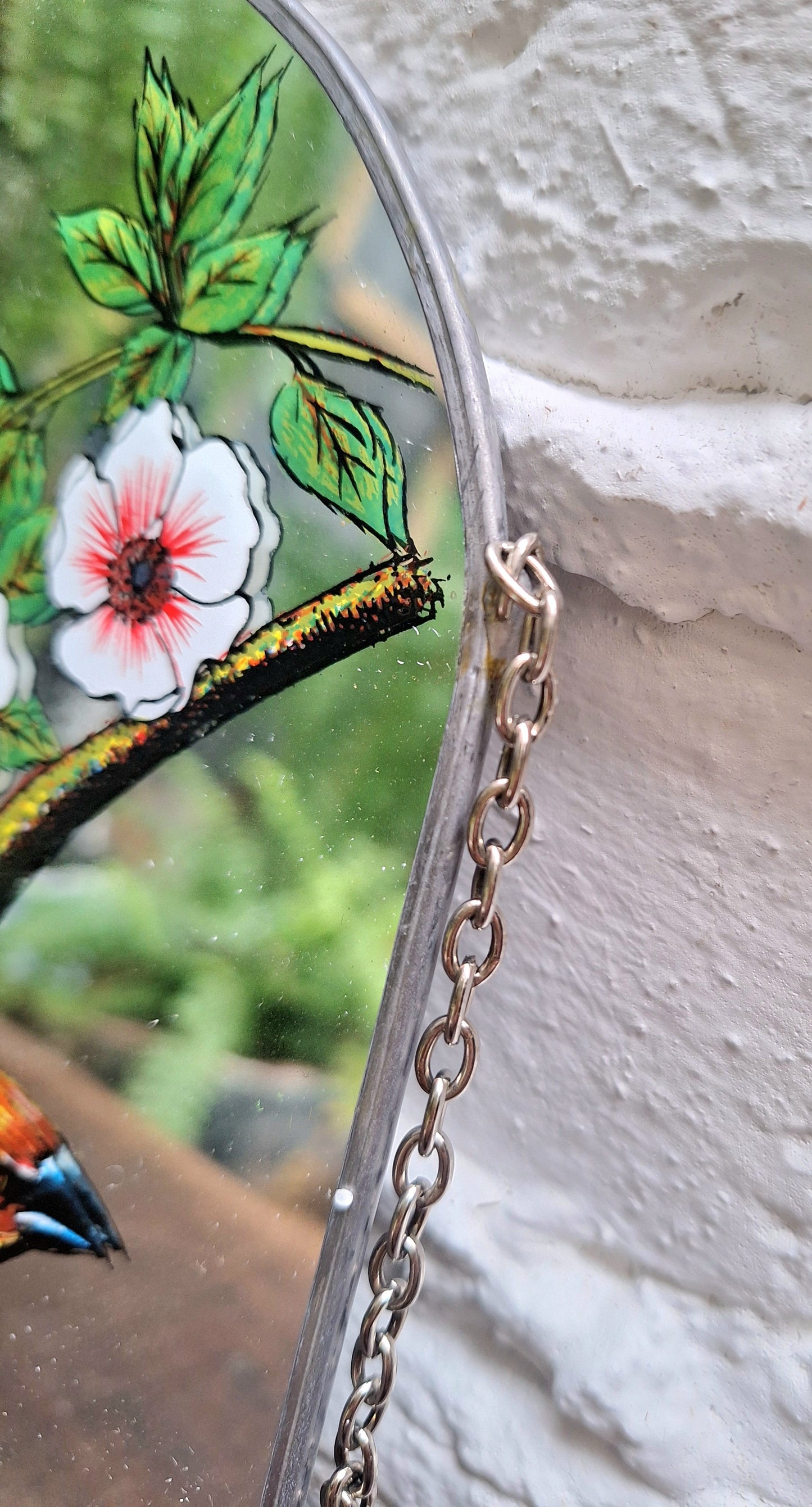 Vintage Set of Four Handpainted Hanging Bird Mirrors.