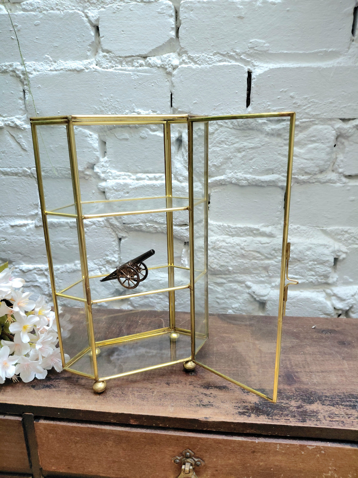 Vintage Brass and Glass Trinket Display Case
