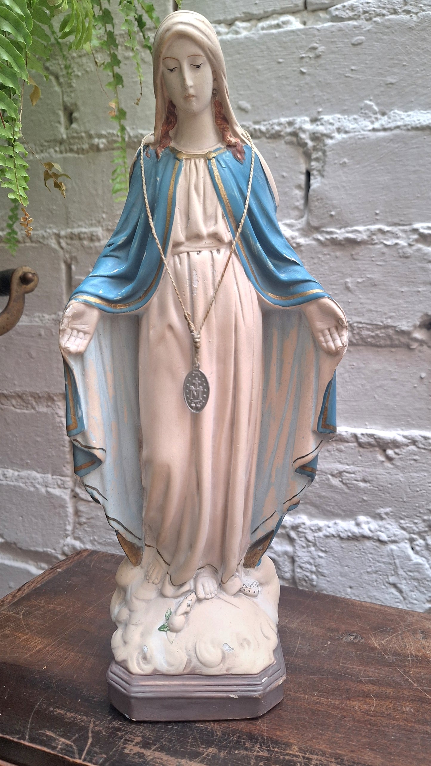 Antique Virgin Mary with Miraculous Medal
