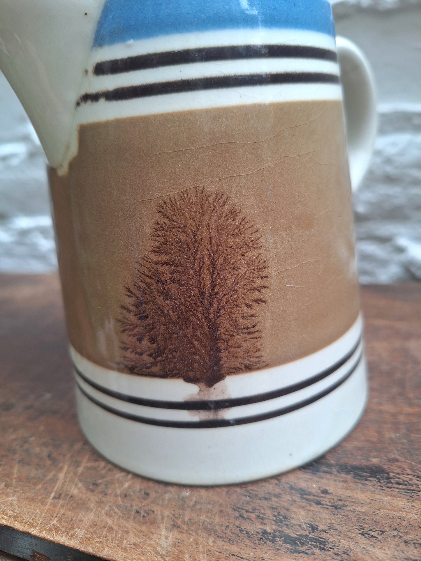Antique 19th Century  Mochaware Jug Tree Pattern