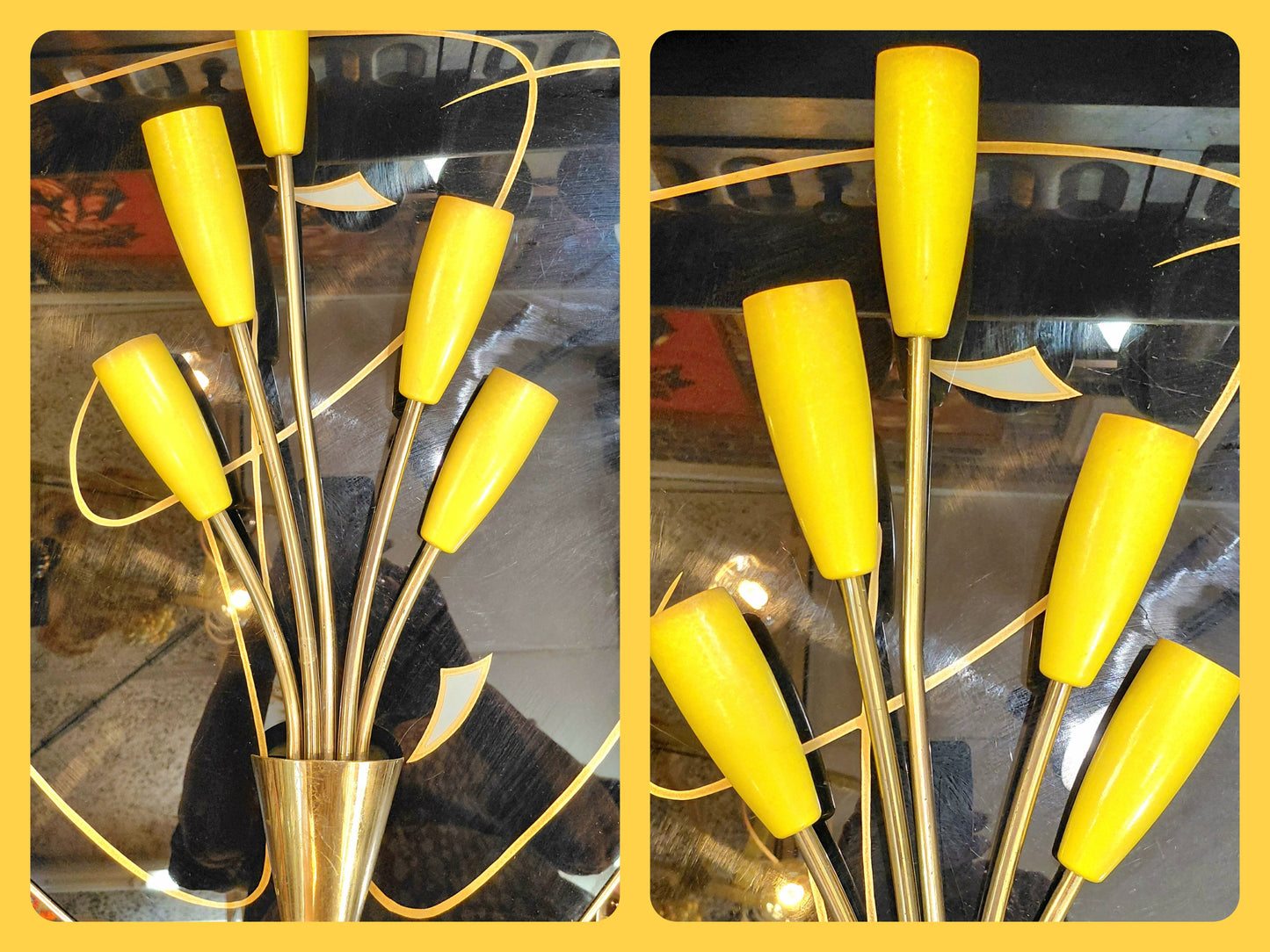 A Pair of Original 1950s Tulip Wall Lights Yellow and Brass