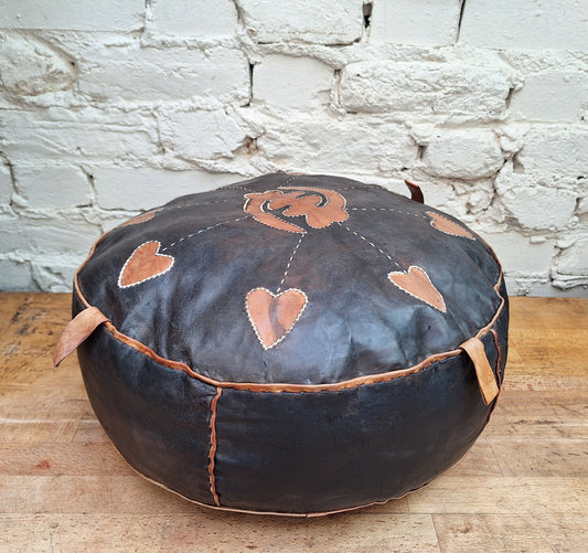 Vintage Boho Leather Pouffe