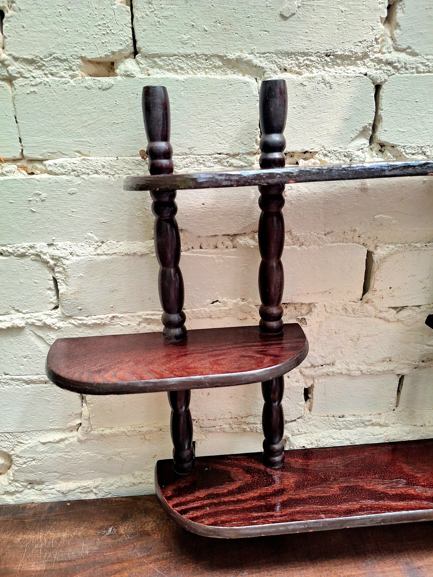 Vintage Dark Wood Wall Display Shelf.