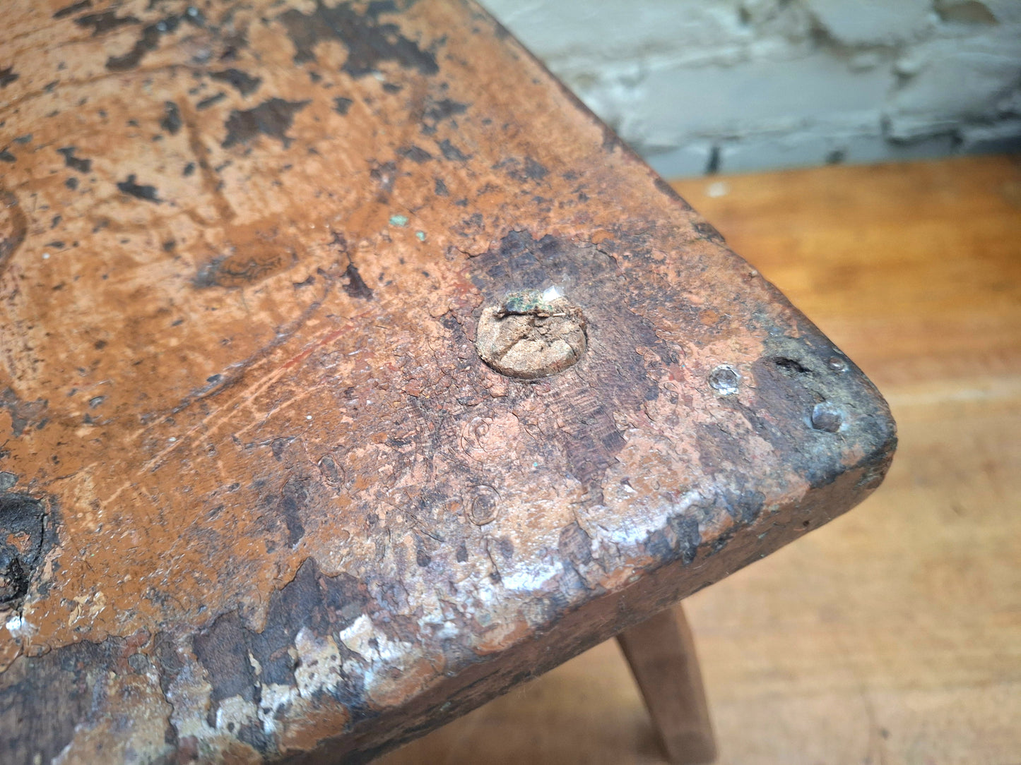 Antique Stick Leg Stool With Carved 'Witch Marks'