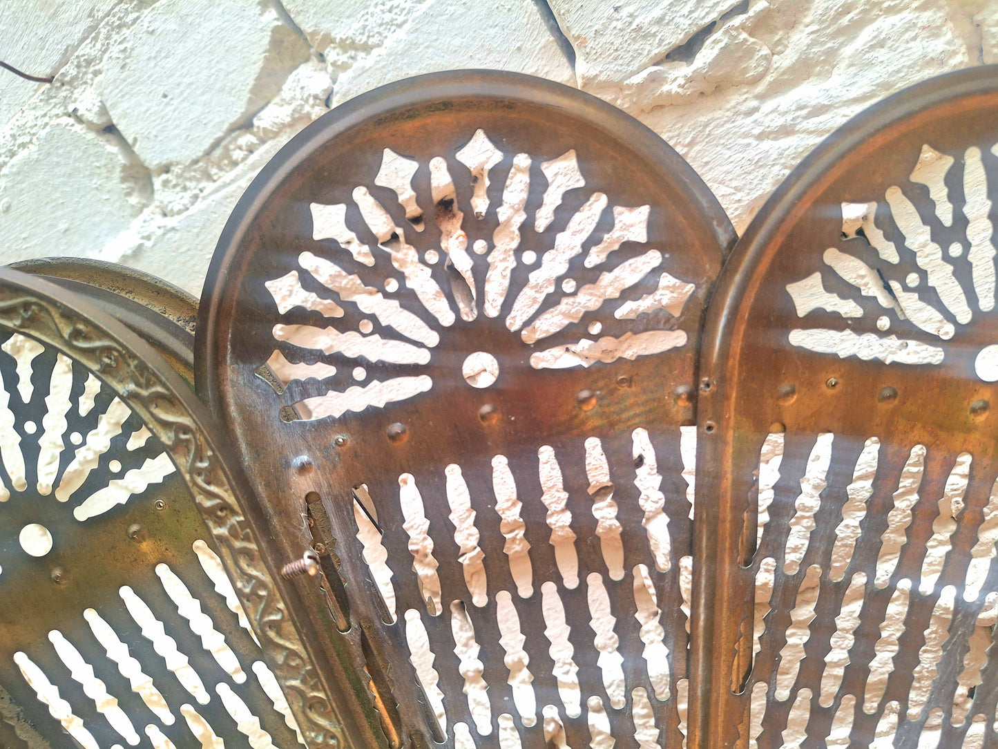 Vintage Brass Peacock Fire Screen