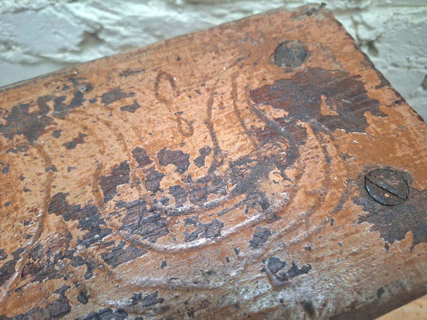 Antique Stick Leg Stool With Carved 'Witch Marks'