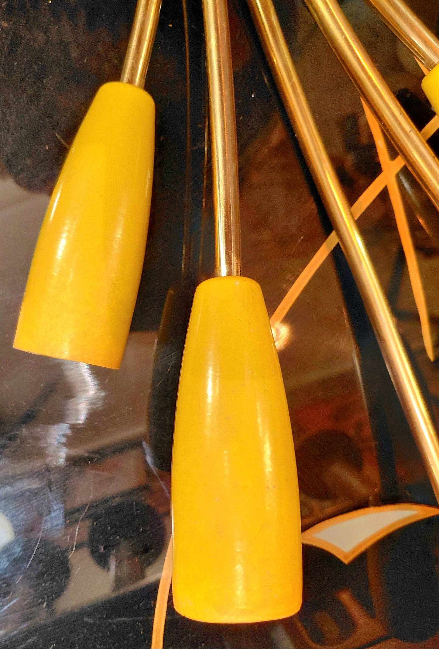 A Pair of Original 1950s Tulip Wall Lights Yellow and Brass
