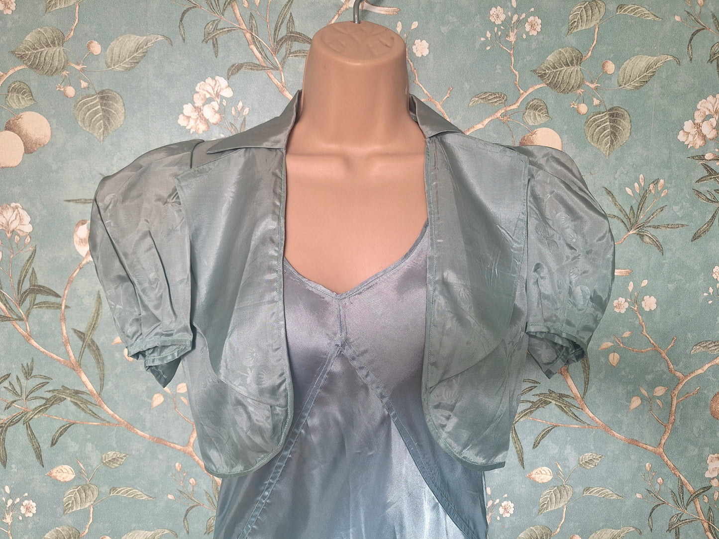 1930s Duck Egg Blue Silk Slip Dress and Jacket.